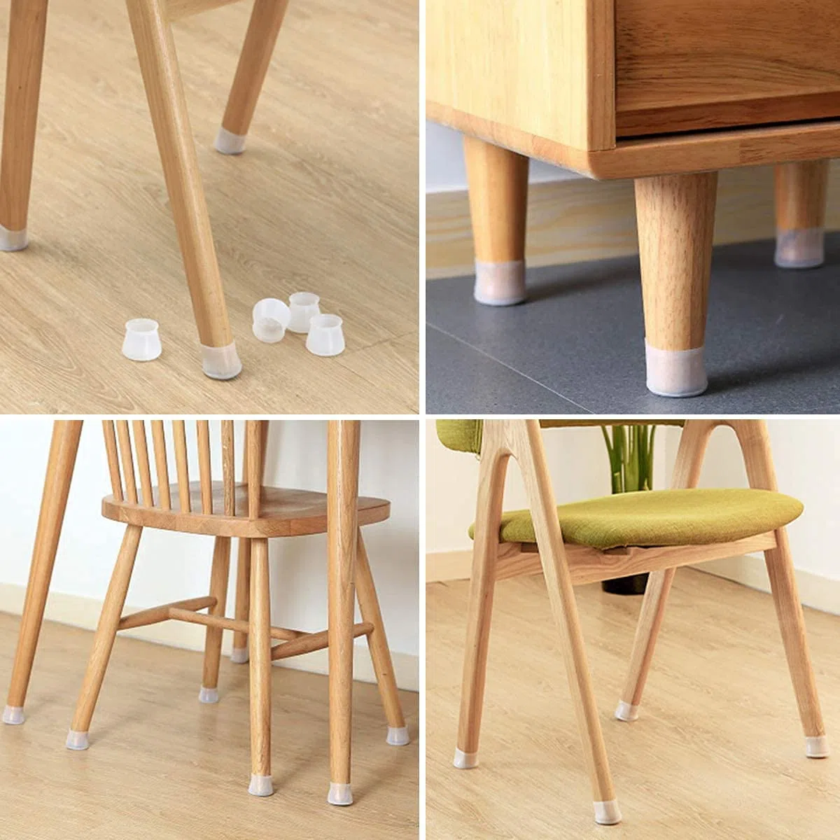 16Pcs Silicone Chair Leg Protectors, Round & Square Furniture Feet Cover Anti-Slip Prevents Scratches and Noise