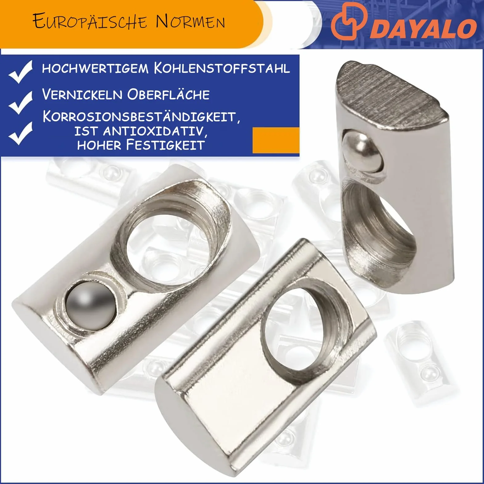 DAYALO 30 pietre scanalate M6 con scanalatura a sfera 8, serie 30 M6, profilo in alluminio 30 x 30, acciaio al carbonio, set di viti per profilo in alluminio, Europanorm