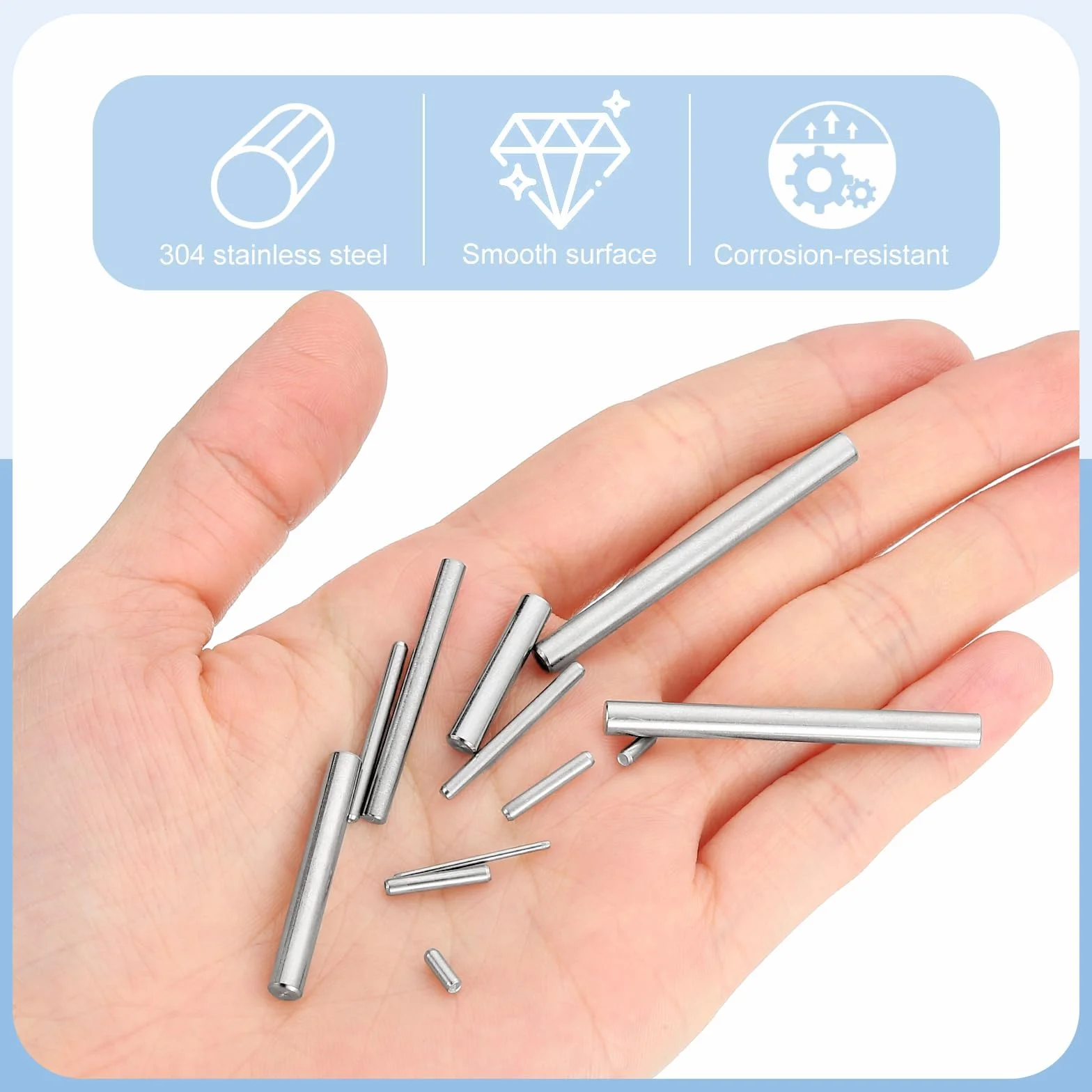 QUARKZMAN 110pz 1mm x 6mm, Cilindrica Perno in 304 Acciaio Inox, Spina Centraggio, Perno di Supporto in Metallo, Perni per Produzione Meccanica Industria Installazione Mobili, Argento