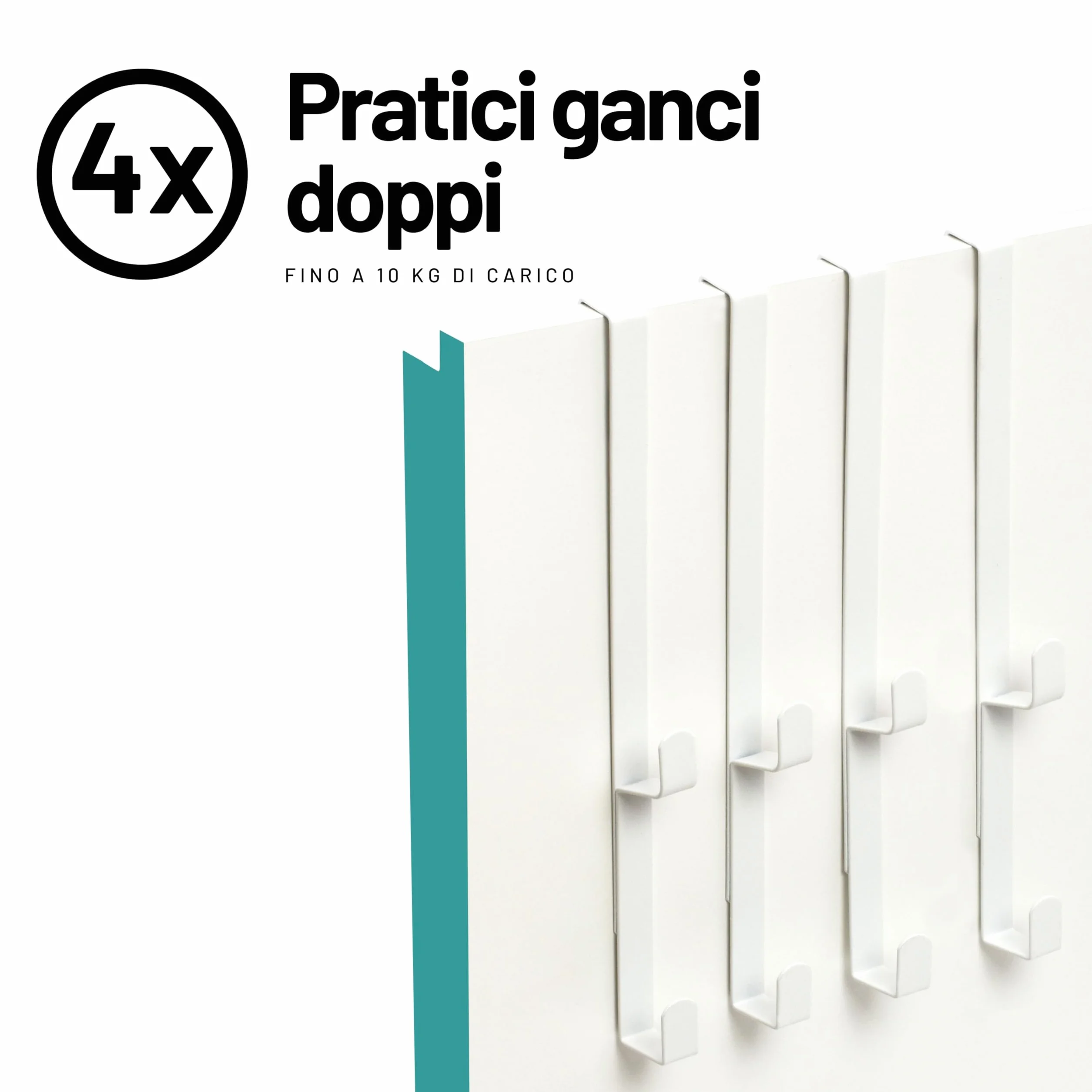 D&D Living Ganci per Porta da Appendere 16 mm 4x Doppio Gancio per Guardaroba Bianco