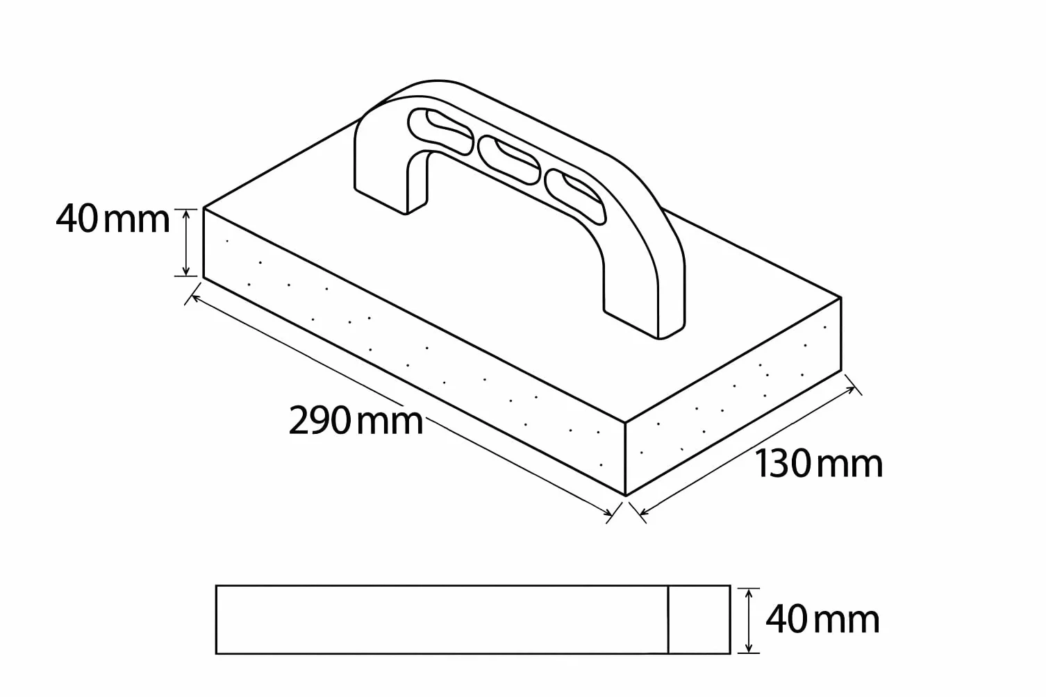 3240 Frattazzo in plastica con spugna e manico ergonomico. Dimensioni 130x290x40 mm. Colore Nero.