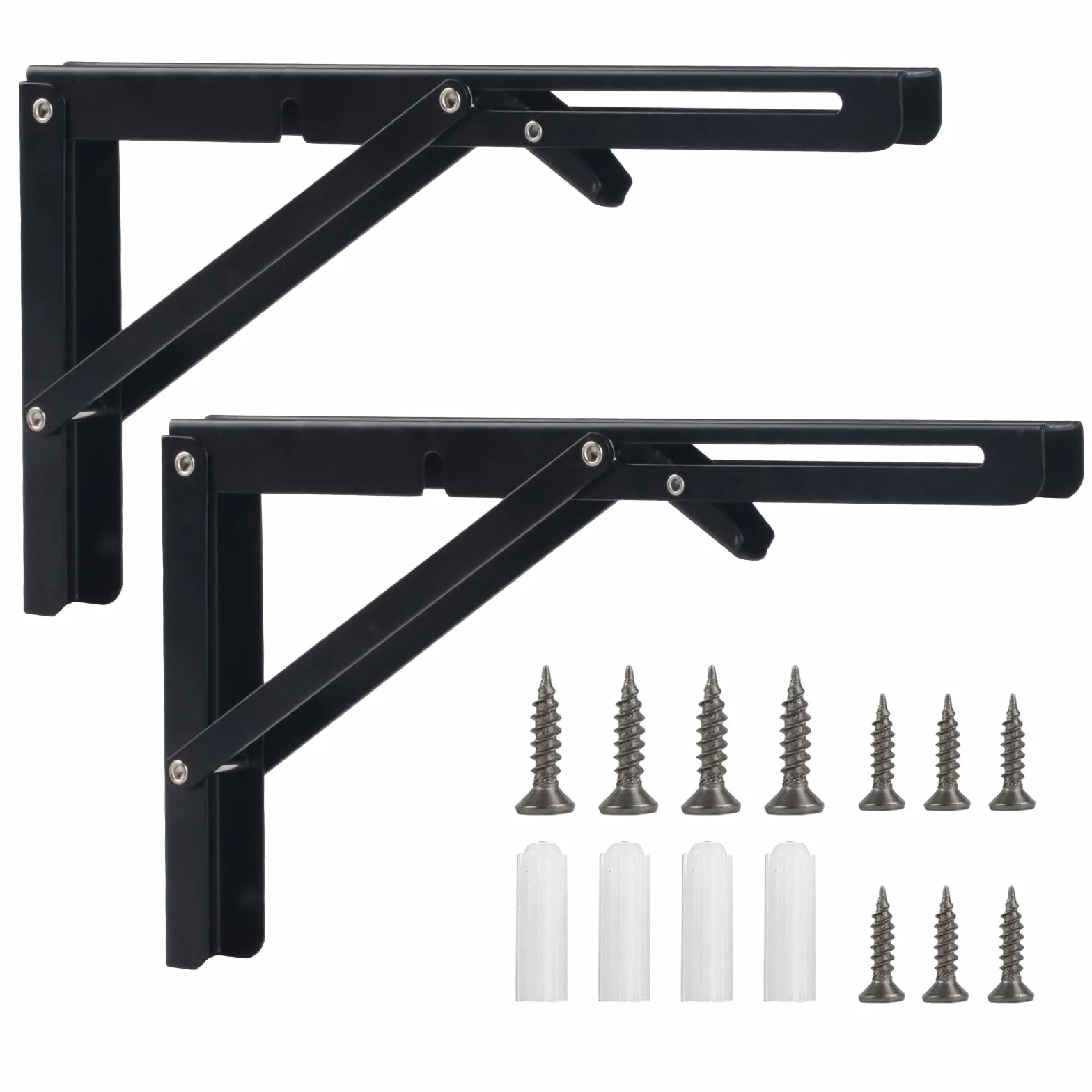 2 x Staffe Pieghevoli, Mensola Pieghevole, Reggimensola, Staffe Per Mensole Pieghevoli Pesant, 300mm Supporti per Mensole, Salvaspazio Supporto Tavolo da Parete Staffe Triangolari per Garage Cucina
