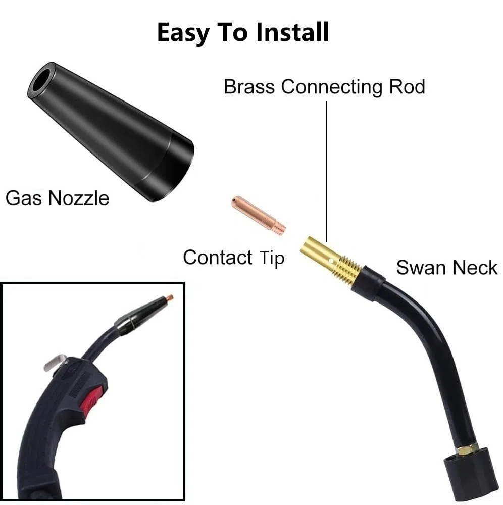 Kit di punte per ugelli senza gas per torcia di saldatura AK14 MB14, 28 pezzi, inclusi 4 ugelli e 20 punte di contatto per risultati ottimali
