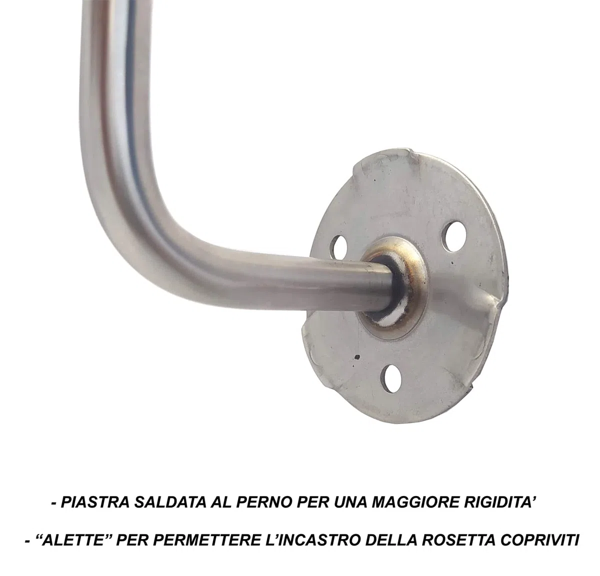 SOSTEGNO CORRIMANO INOX AISI 316 SATINATO, CON PIASTRA A TRE FORI E ROSETTA AD INCASTRO - PER TUBO Ø42,4 MM