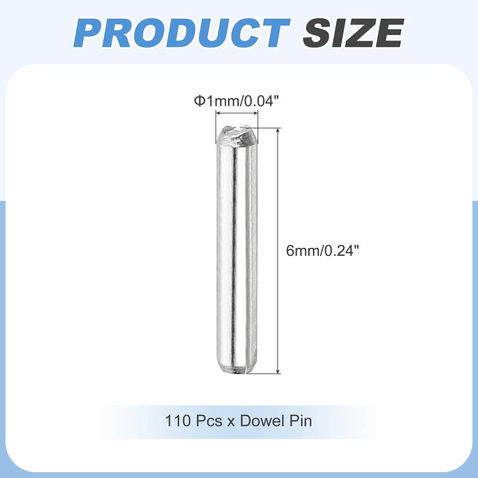 QUARKZMAN 110pz 1mm x 6mm, Cilindrica Perno in 304 Acciaio Inox, Spina Centraggio, Perno di Supporto in Metallo, Perni per Produzione Meccanica Industria Installazione Mobili, Argento