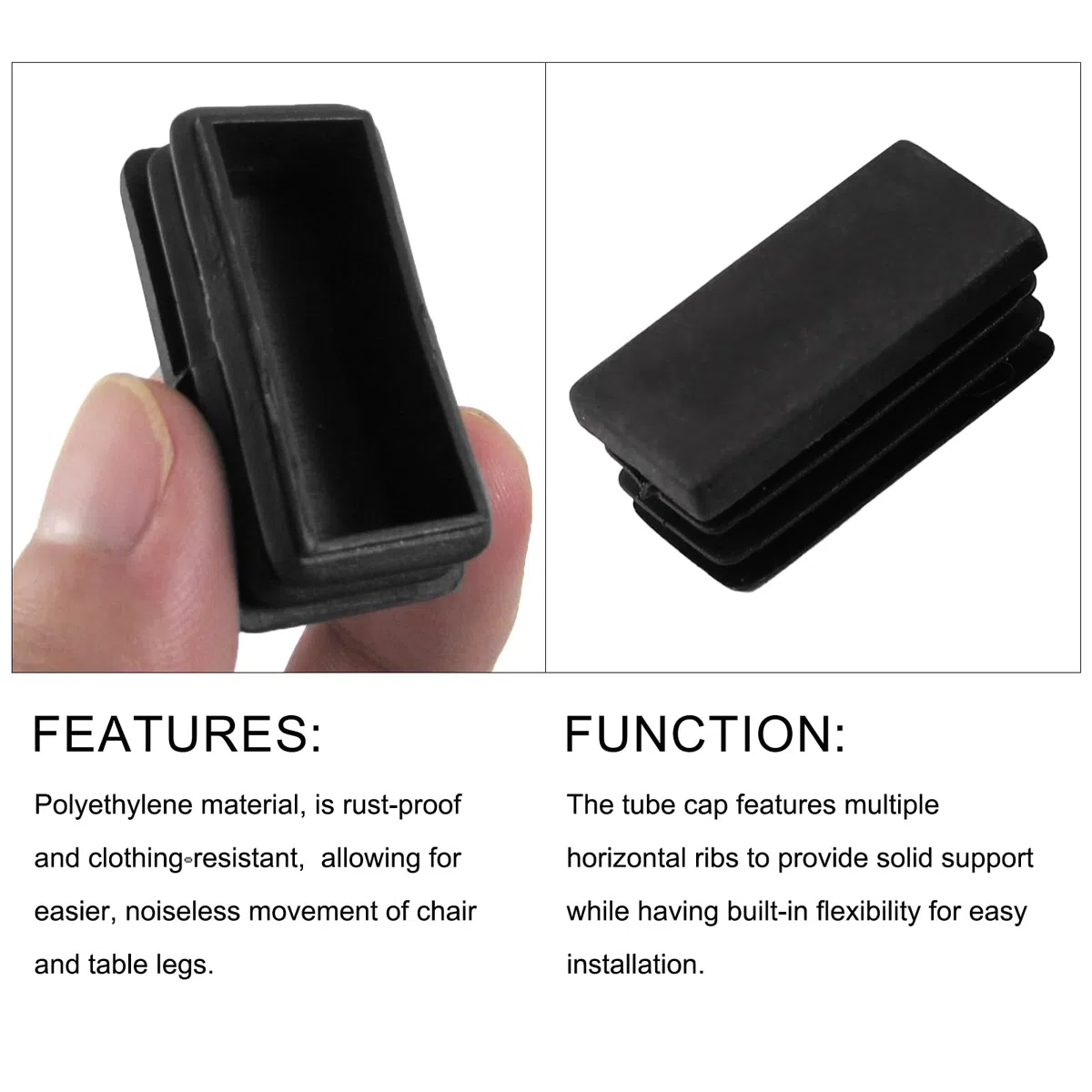 METALLIXITY Tappi di Chiusura Rettangolari (40 x 20mm) 6pz, Tappi di Chiusura Filettati per Inserti di Tubi Rettangolari in Plastica - per Gambe di Mobili Tavoli Sedie, Nero