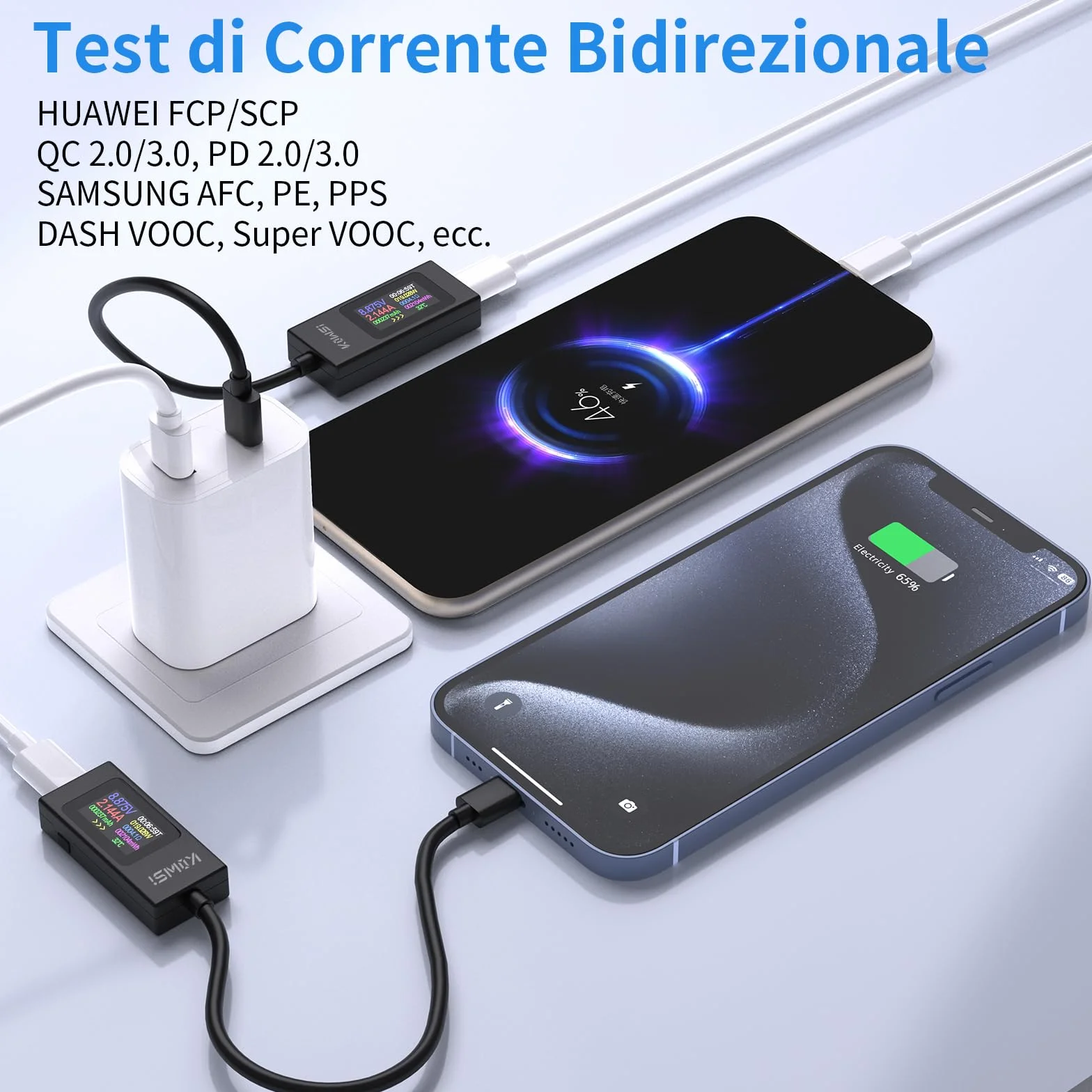 Tester USB C Multimetro Digitale 4-30V 0-6.5A Voltmetro Amperometro, Rilevatore di Tensione e Corrente per Carica Batteria e Caricabatterie