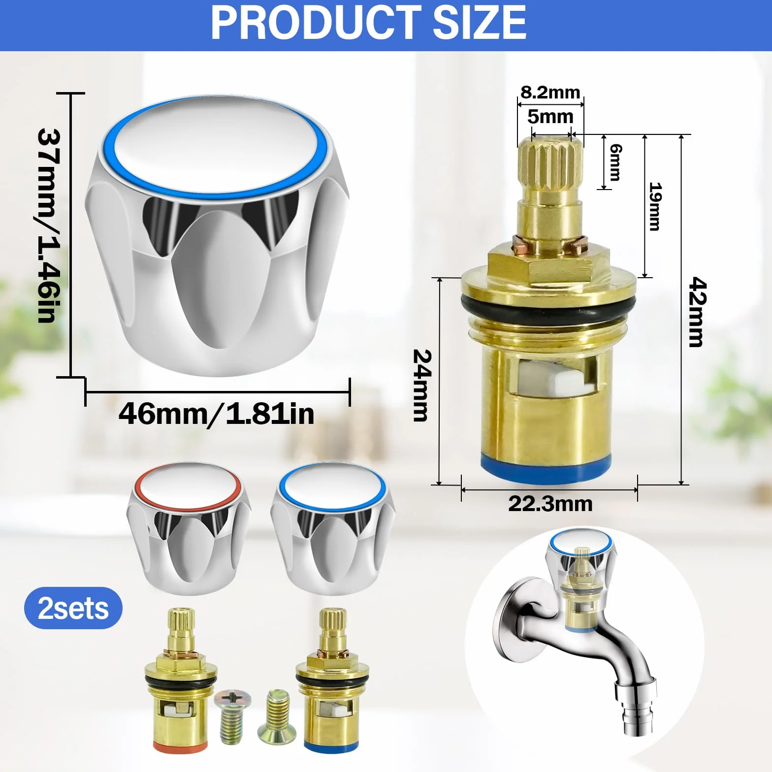 4 pezzi Testine disco in ceramica universale a 20 denti rubinetti di ricambio in ottone per casa e bagno caldo e freddo