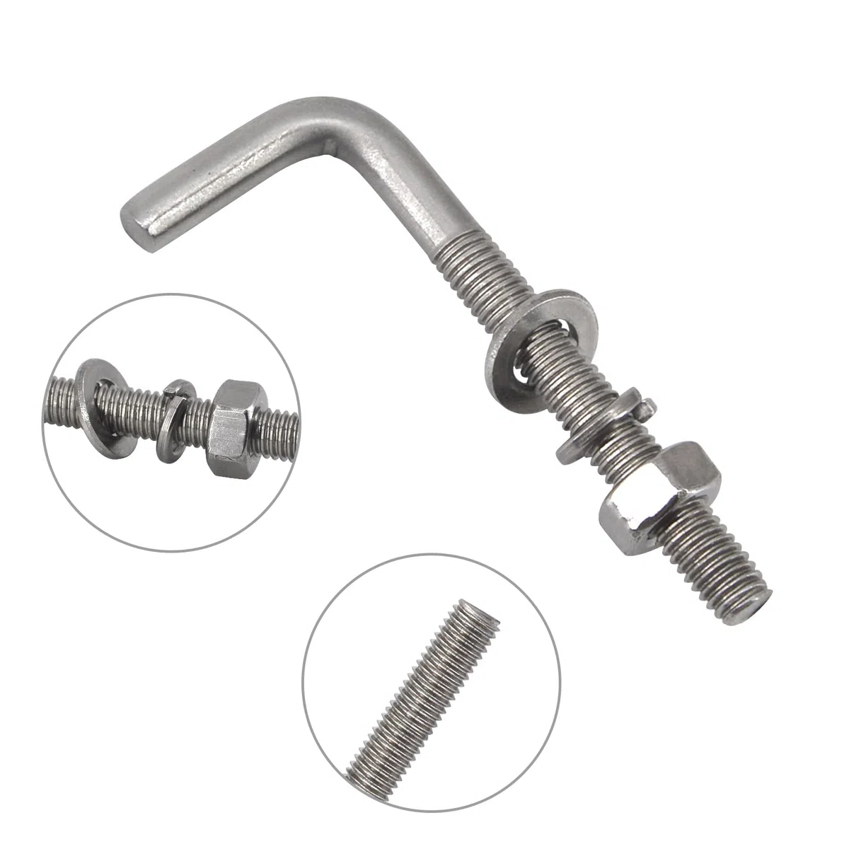 Confezione da 30 bulloni di ancoraggio quadrati M4 x 33 mm a forma di L, in acciaio inossidabile 304, ad angolo retto, con rondelle e dadi