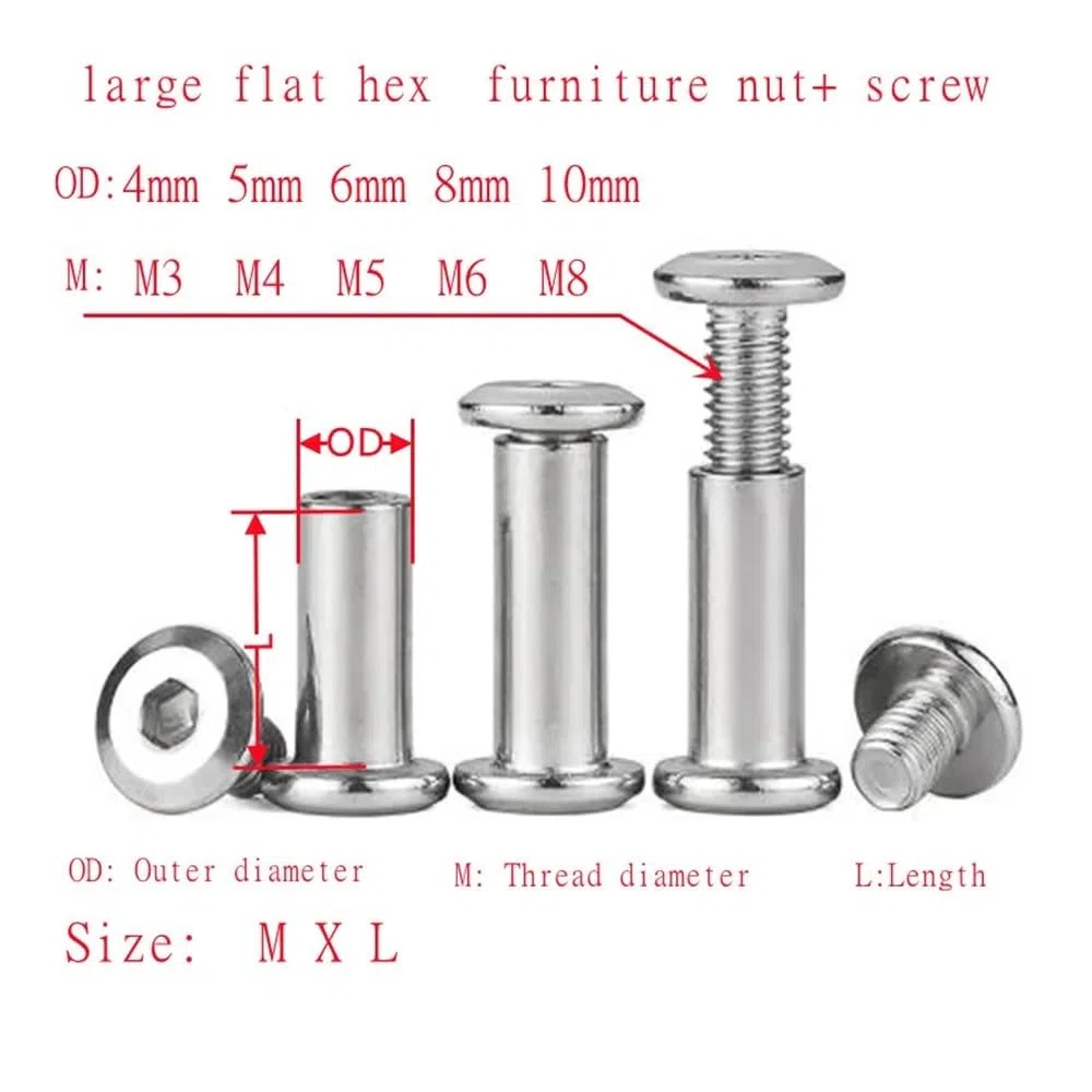 Viti Metalliche 2-10 pz M3 M4 M5 M6 M8 in Acciaio Inox 304 Esagono Incassato Mobili Stecca Vite Dado Combinazione Album Butt Conto Libro Chiodo(OD6(m5) x45mm 5pcs)