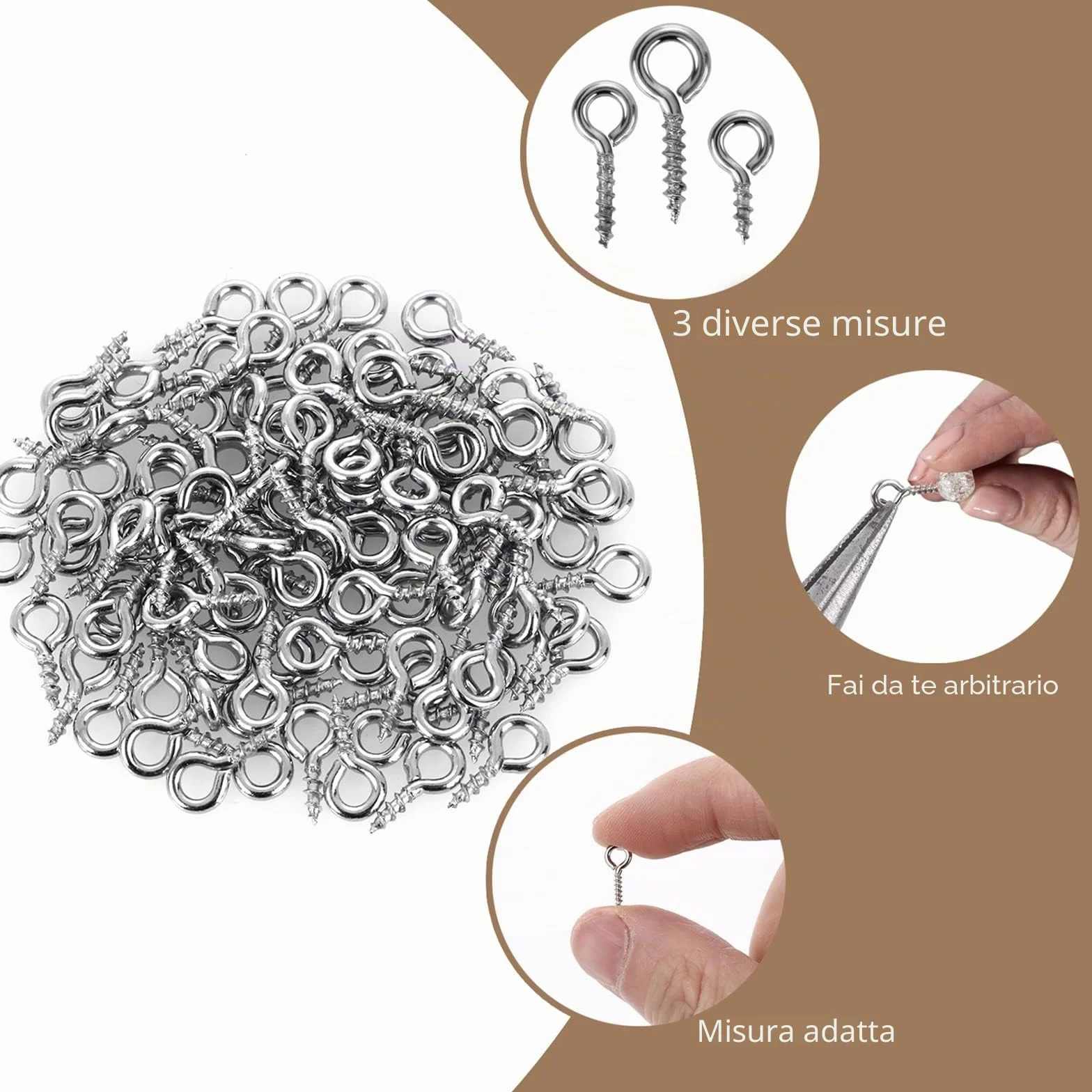Grevosea 300pc Ganci Avvitabili,ganci A Vite,occhielli A Vite Per Legno,ganci A Vite Con Occhiello,occhielli A Vite In Acciaio Inox Eyebolts Per Gioielli Rendendo Fai Da Te Crafts Legno Artigianato