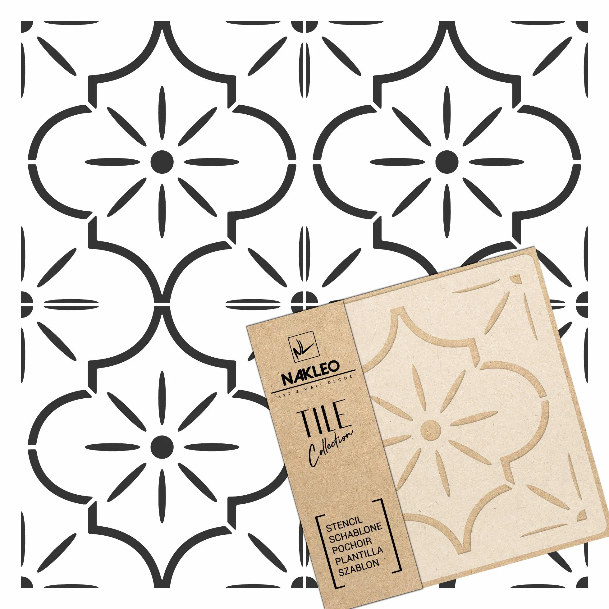NAKLEO Stencil per Piastrelle per Pittura 15x15cm, Lucca Spagnolo Floreale Marocchino Moresco, Modello Geometrico Plastica e Riutilizzabile, Fai Da Te Decorazioni Casa, Pavimento Pareti Muro Legno