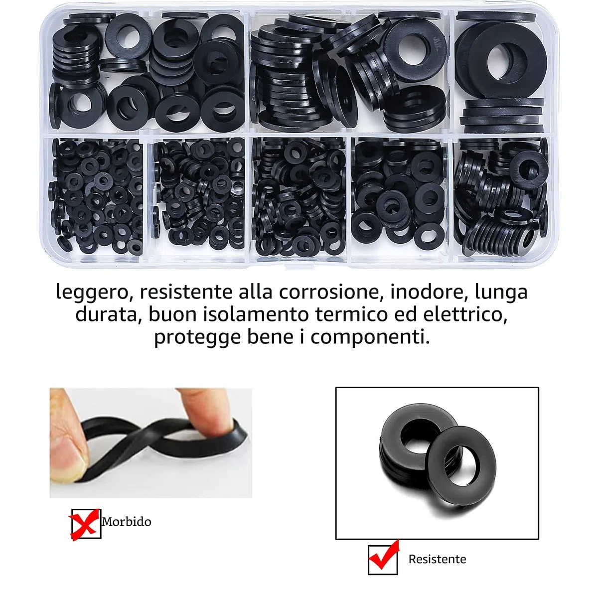 500 Pezzi Rondella Piatta in Nylon, Piatte Guarnizione, Guarnizioni Idrauliche, Kit Distanziatore Rondella Distanziatrice - M2/M2.5/M3/M4/M5/M6/M8/M10 (A-nero)