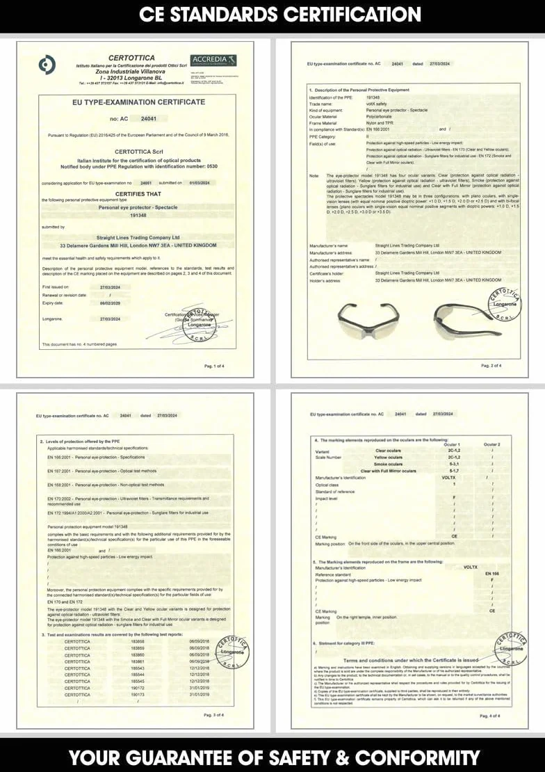 voltX 'CONSTRUCTOR' Occhiali di sicurezza Plano con certificazione CE EN166F/Occhiali da ciclismo (TRASPARENTI) con trattamento antiappannamento