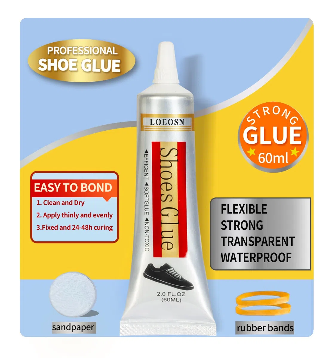 Colla per scarpe60ml multifunzionale per riparazioni Colla per Riparazioni di Scarpe di livello Professionale ad asciugatura lenta per incollare scarpe articoli in pelle gioielli