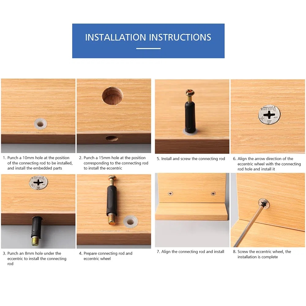 WYAN Kit di connessione per mobili tre in uno da 4 pezzi, serratura a camma eccentrica da 10 pezzi, set di viti per il fissaggio dell'hardware del mobile