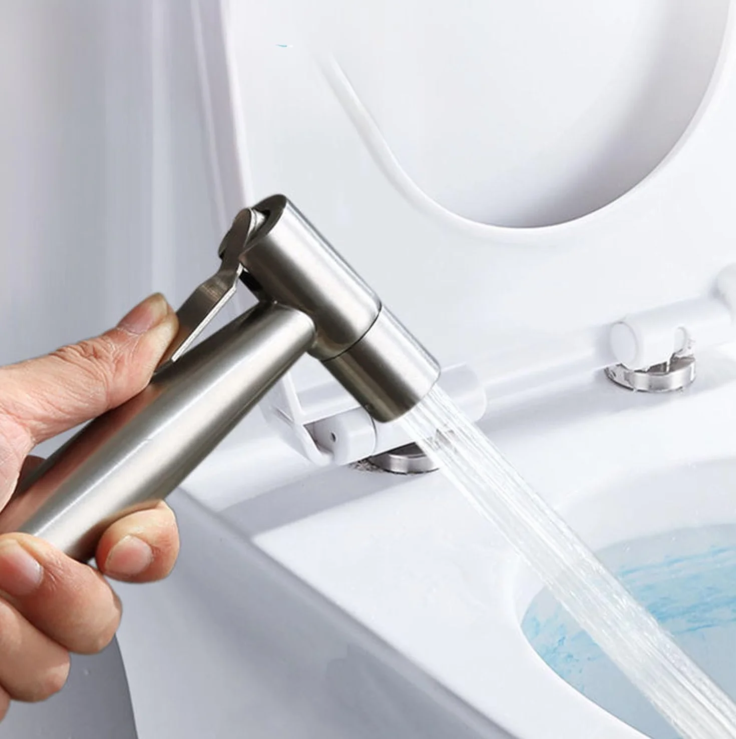 Doccetta per bidet in acciaio inox, set doccetta, getto regolabile, tubo e gancio attacco wc o bidet sospeso