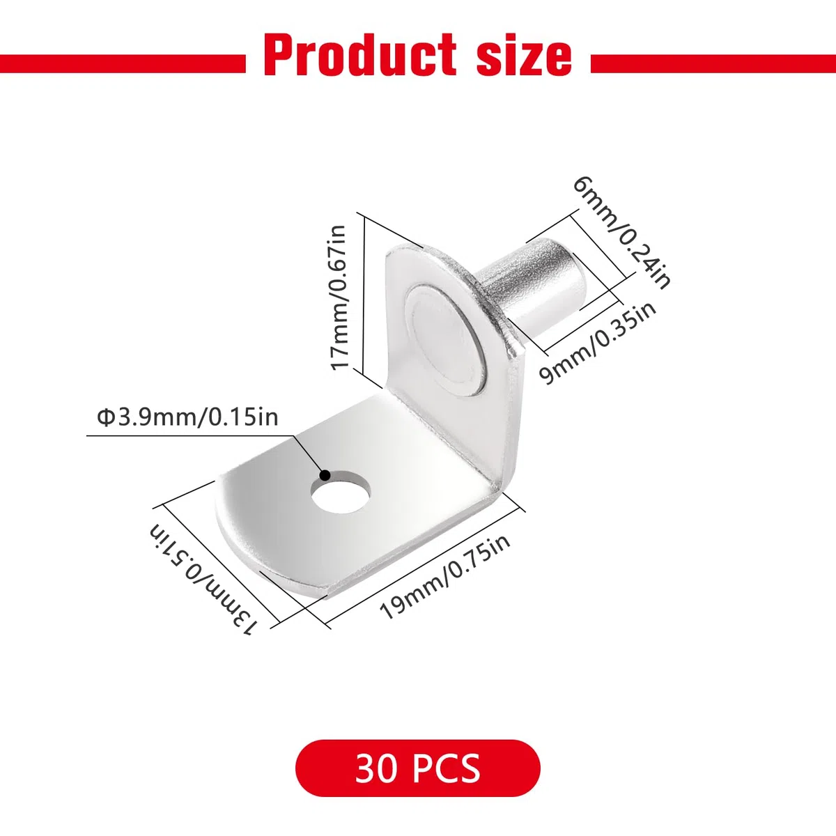 YIXISI 30 Pezzi 6mm Reggimensola Pioli L, Supporti Ripiani Armadio Supporto Mensole Staffe, per Mobili da Cucina