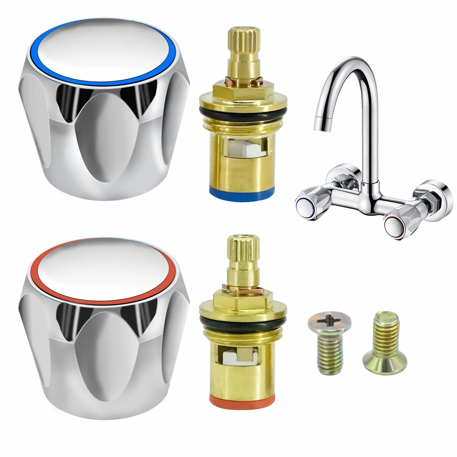 4 pezzi Testine disco in ceramica universale a 20 denti rubinetti di ricambio in ottone per casa e bagno caldo e freddo