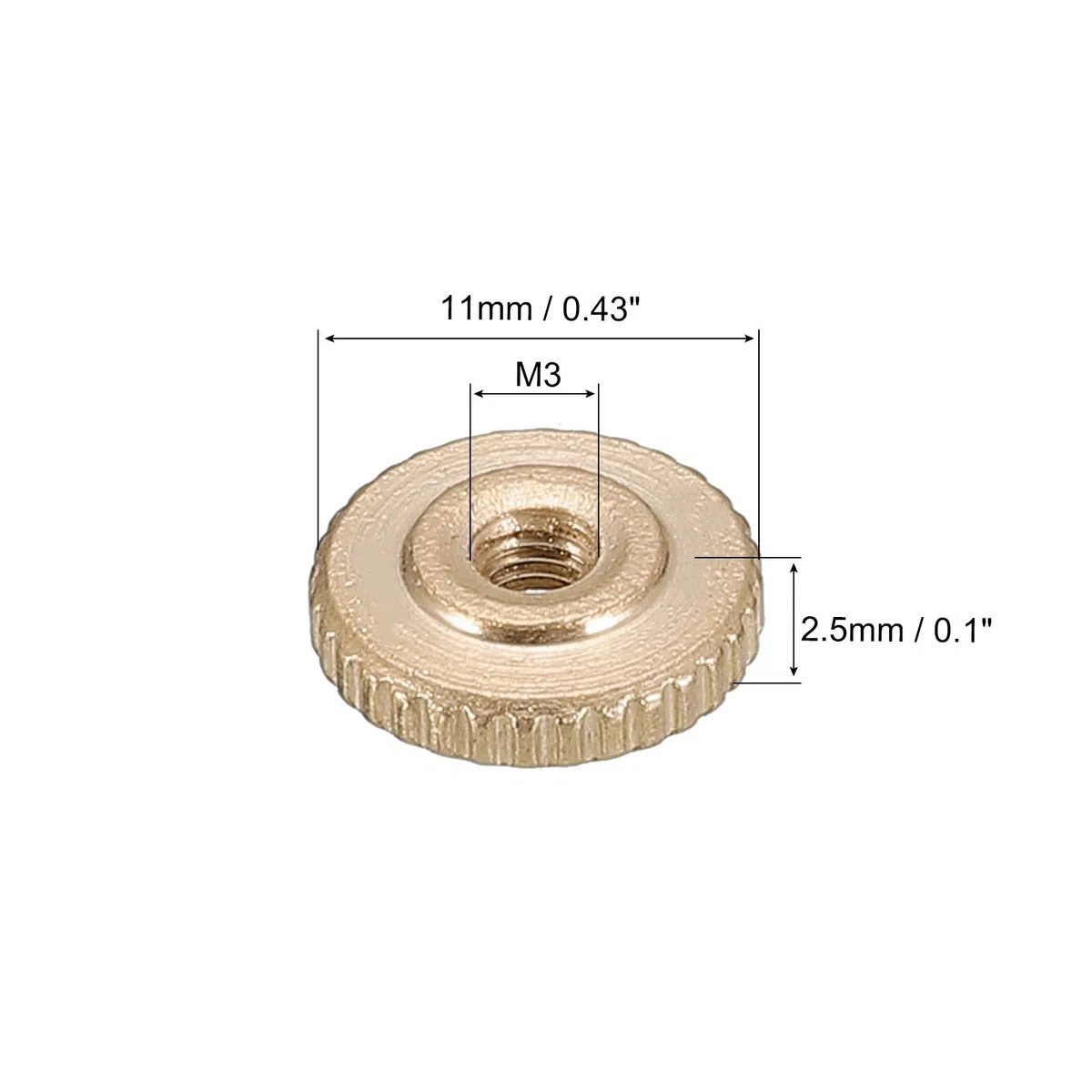 QUARKZMAN Zigrinato Pollice Dadi, 5pz M3 x D11mm x H2.5mm Ottone Zigrinato Dado Piatto Testa Attraverso Foro Blocco Regolazione Dadi per Stampante 3D Parti