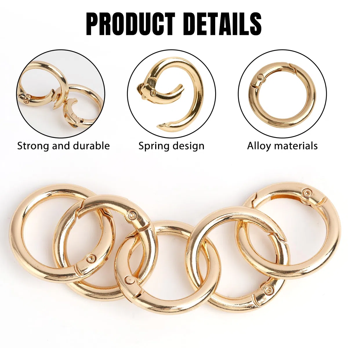 30 PCS Moschettoni per Borse, Anelli a Molla Rotondi da 28mm in Lega di Zinco, Oro/Argento/Nero, Anilla Llavero, Moschettoni per Borse e Portachiavi, Accessori per Gioielli Fai da Te e Artigianato