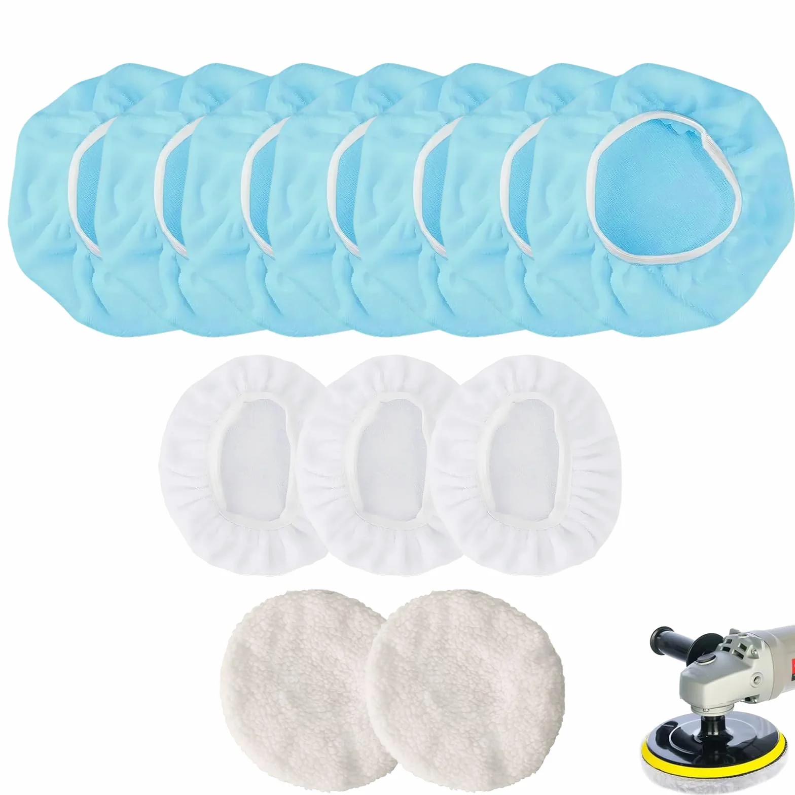 Tampone per Lucidatura Auto 12 Pezzi – Set di Tamponi per Polisher 230-250mm in Microfibra, Lana e Coral Fleece – Copertura per Macchina Lucidatrice, Design a Fascia Elastico, Facile da Usar