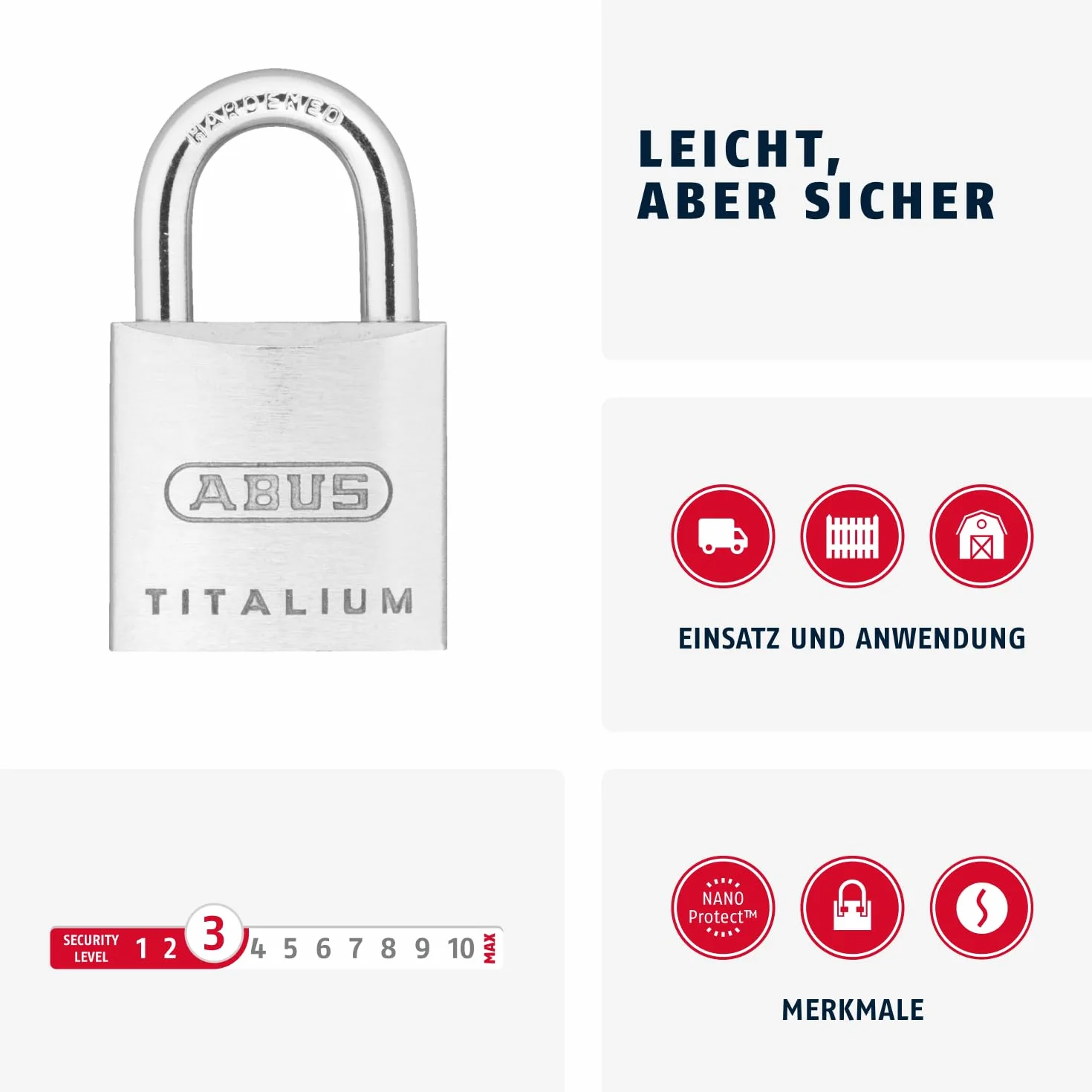 ABUS Lucchetto Titalium 64TI/20 - set di 2, con chiave uguale - corpo serratura in alluminio speciale - grillo in acciaio temprato - ABUS -Livello di sicurezza 3 - argento
