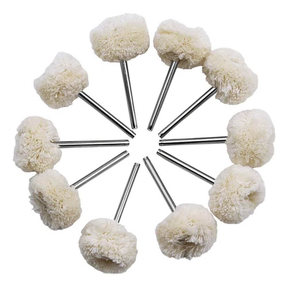 10PCS Lucidatura Ruote, Lucidatura Levigatura Set, Cotone Piccolo Buff Buffer Wheels, 3mm Shank, Lucidatura Palline Rotary Tool Accessori Per Gioielli Metallo Vetro Lucidatura Bit