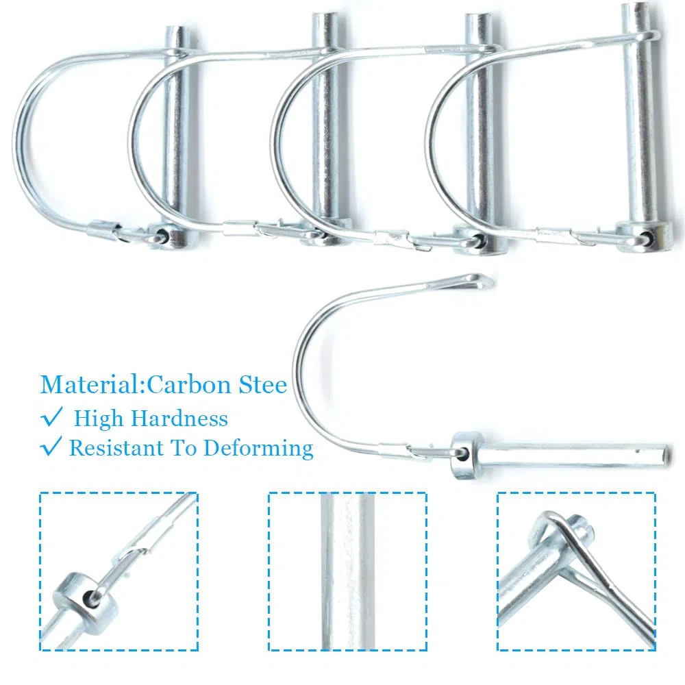 5 perni di sicurezza da 6 mm x 45 mm, con chiusura a scatto in zincato, per rimorchi, camion, trattori, ribaltabili, fattorie, tosaerba (D6 mm x 45 mm)