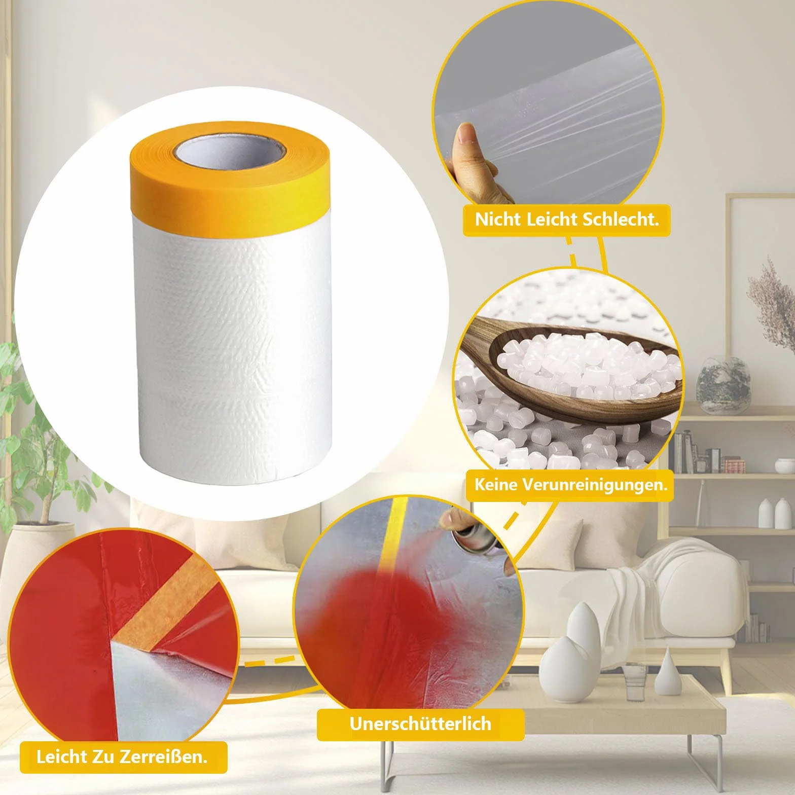 Pellicola di Mascheratura con Nastro Adesivo, 4 Rotolo di Pellicola Coprente con Nastro Adesivo per Pittore Trasparente, Nastro per Pittore Mascherare e Coprire Pittura, 55 cm x 20 m