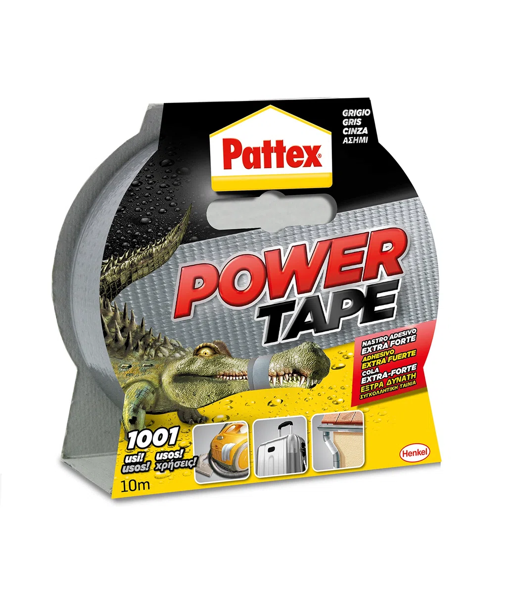 Pattex Power Tape, Nastro Telato Americano, Nastro Isolante Extra Forte per Carichi Pesanti, Per Tutti i Materiali, Impermeabile, Universale, Per Riparazioni, Fissaggio, Imballaggio, Grigio, 48mmx10m