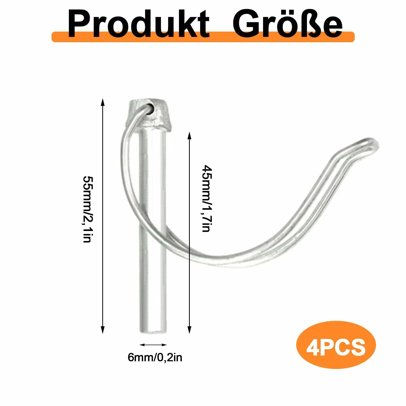Perno Spaccato Tubolare,Confezione da 4 Coppiglie Pieghevoli 6 x 45 mm con Chiusura a Scatto, Coppiglia, Perno di Bloccaggio, per Prato Agricolo Giardino