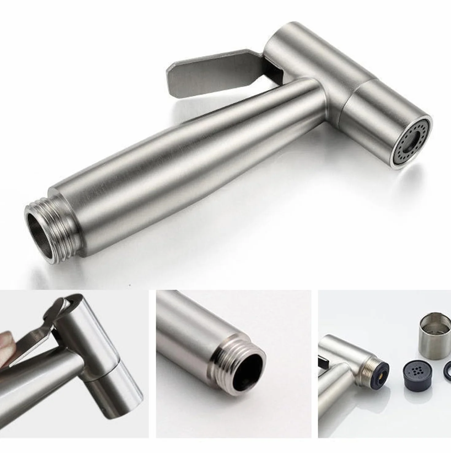 Doccetta per bidet in acciaio inox, set doccetta, getto regolabile, tubo e gancio attacco wc o bidet sospeso