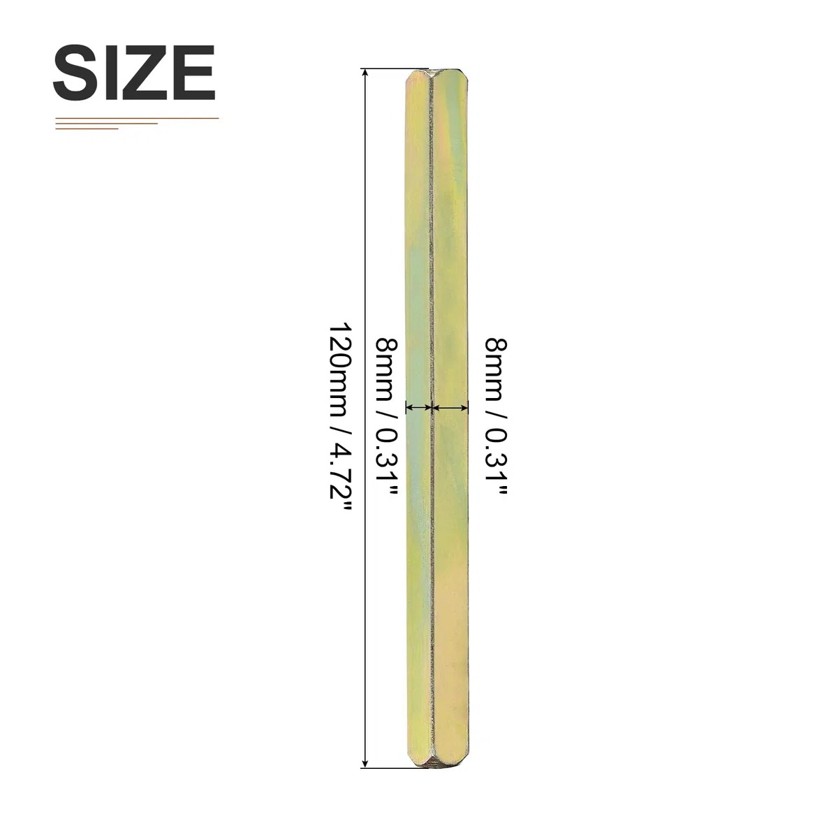 DTGN 120mmx8mm(LxW) Perno Per Maniglia Porta - 1 Pezzo - per Maggior Parte Maniglie Mortasa - Sistema Azionamento Quadrato Ferro Ricambio Parti Maniglia Porta - Dorato