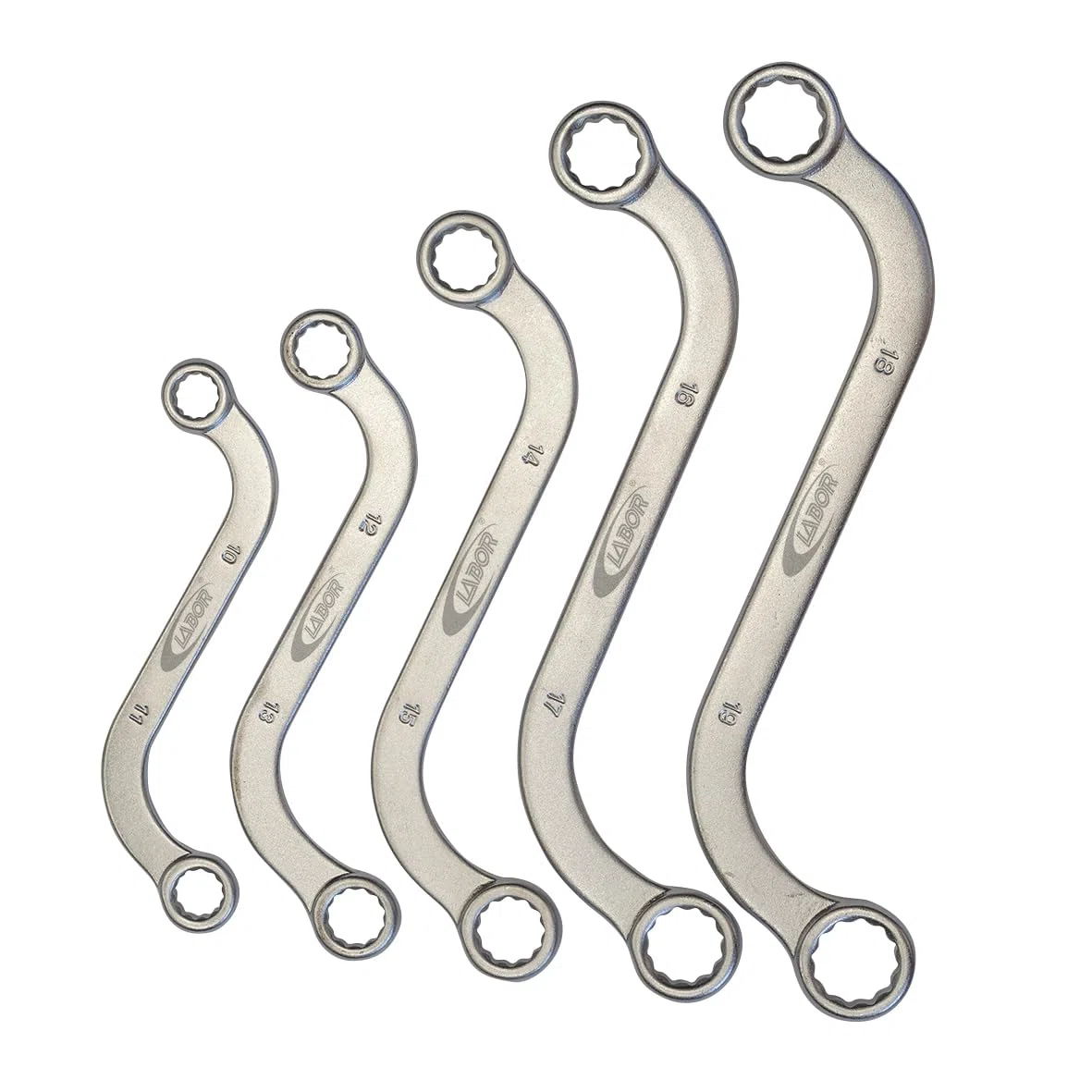 Labor Set 5 Chiavi Poligonali Curve – Acciaio al Carbonio con Finitura Satinata – Misure 10x11 a 18x19 mm