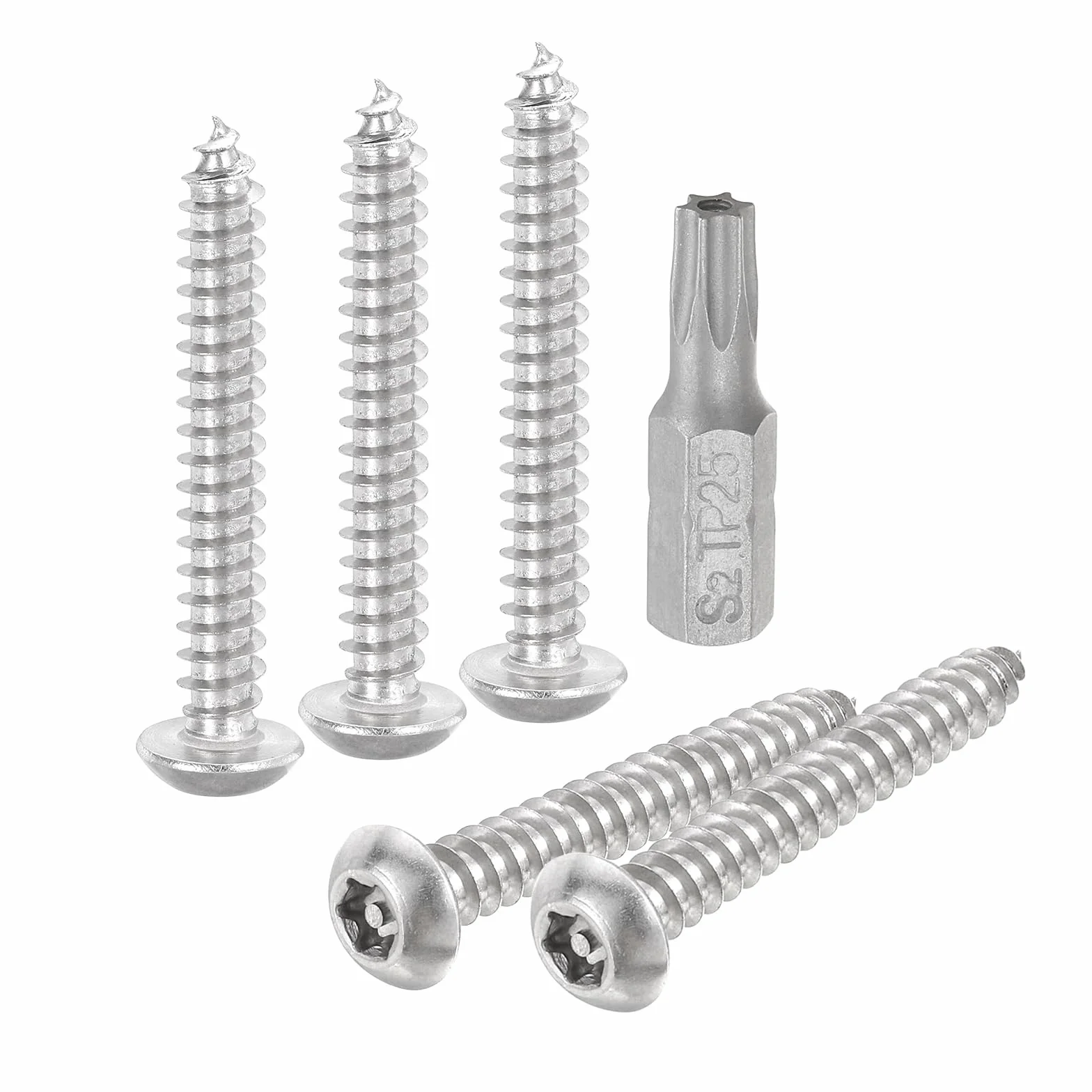 QUARKZMAN M5 x 40mm Viti per Lamiera di Sicurezza a Testa Tonda Torx, 30pz Viti Autofilettanti Antimanomissione Acciaio Inossidabile 304, Viti Legno Antifurto con Punta T25 (Argento)
