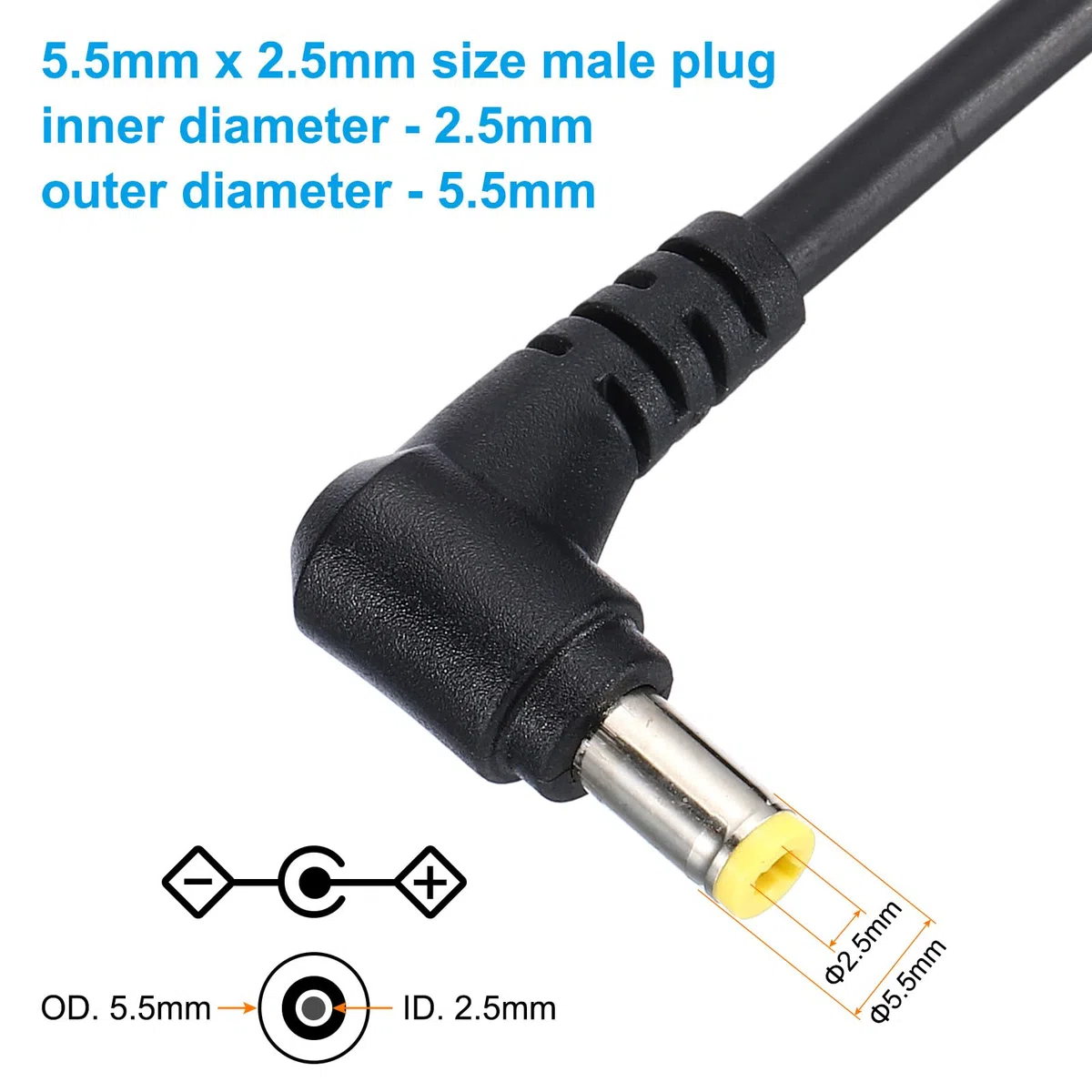 PATIKIL 1 Piedi 5,5mm x 2,5mm Maschio a Maschio Cavo Alimentazione DC, 18AWG Adattatore Filo 90 Gradi Cavo Prolunga ad Angolo Retto per Striscia LED DVR Router Telecamera Sorveglianza