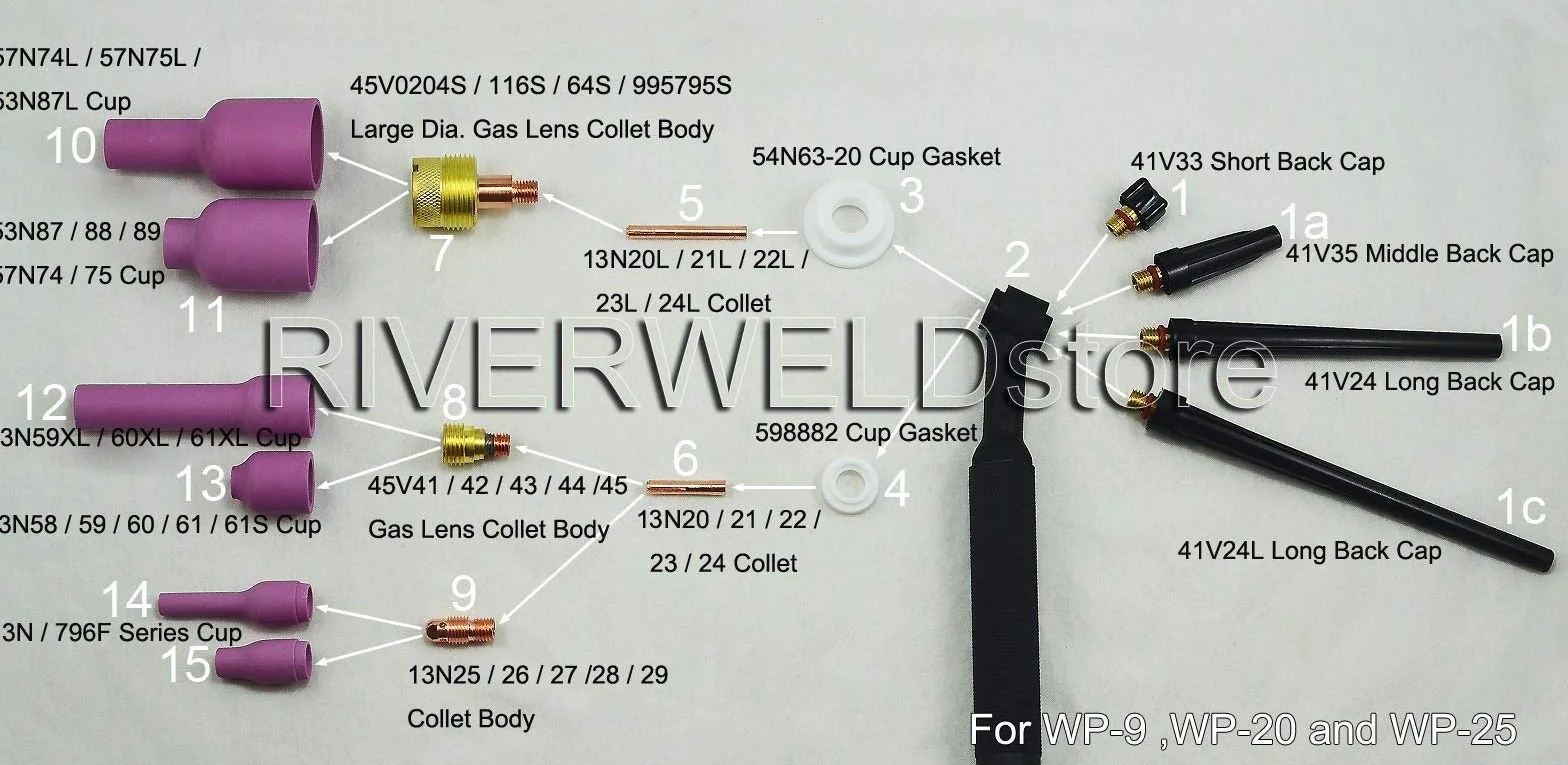RIVERWELD Pinze TIG 13N23 (orifizio da 2,4 mm) adatte per DB PTA SR WP 9 20 25 Torcia per saldatura TIG 10 pz.