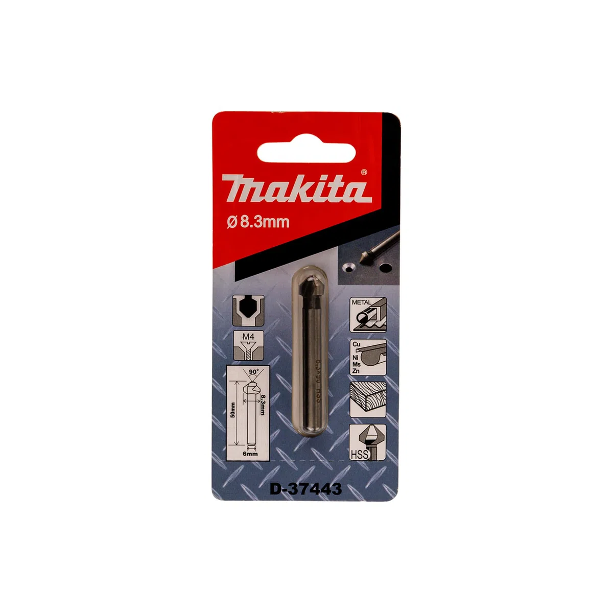 Makita D-37443 - Conico svasatura hss cilindrica gambo 6 millimetri 8,3 mm 3 bordi svasati m4 x 50 mm