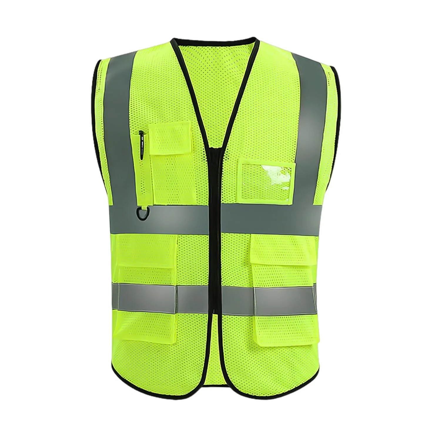 Giubbotto di Sicurezza Giallo Fluorescente Riflettente con Tasche - Gilet da Lavoro Senza Maniche per Corsa Notturna in Bicicletta, Taglia Unica