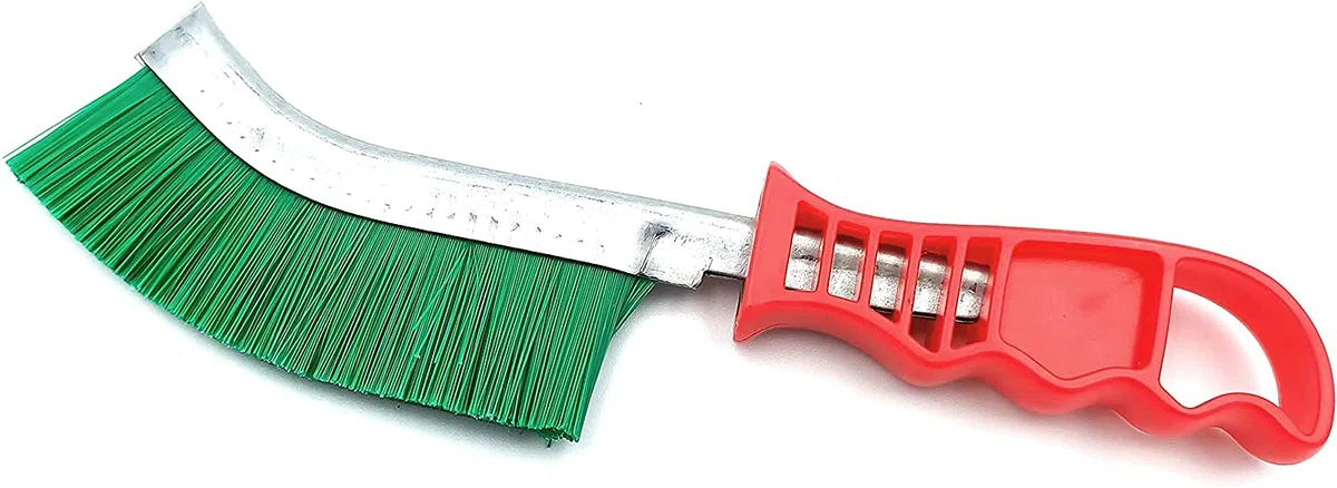 Kombi Spazzola Nylon Pvc Rigida Curva Fili Ondulato Dorso Metallo Manico Plastica Ergonomico, Spazzola Mano Pvc Nylon Rigido Ideale Pulizia Materiali Delicati Saldatura Ruggine