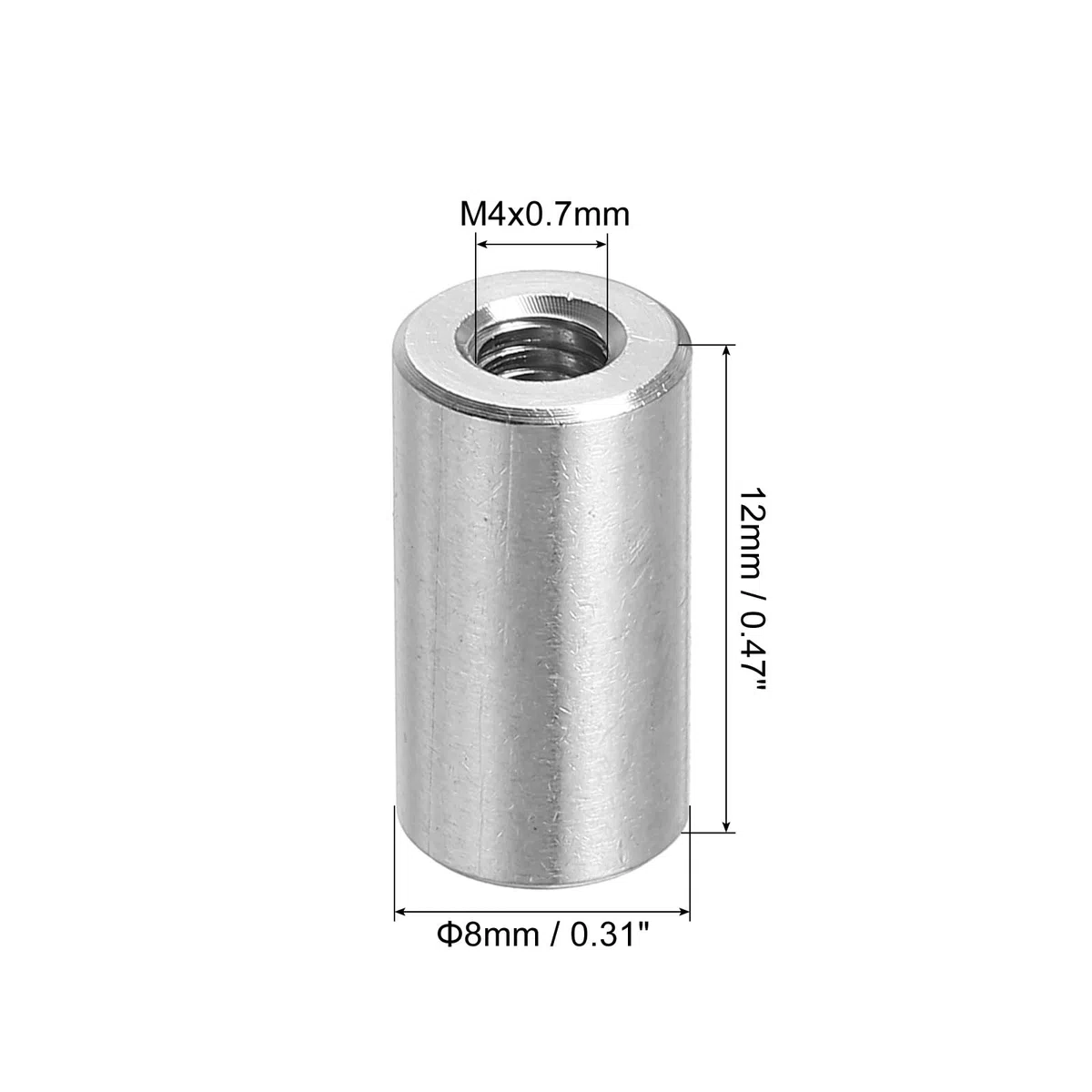 QUARKZMAN 10Pz Dado Connettore Rotondo M4 in Acciaio Inossidabile 304, Manicotto Accoppiamento per Perno Barra Asta M4x12x8mm, Lunghezza 12mm/0.47"