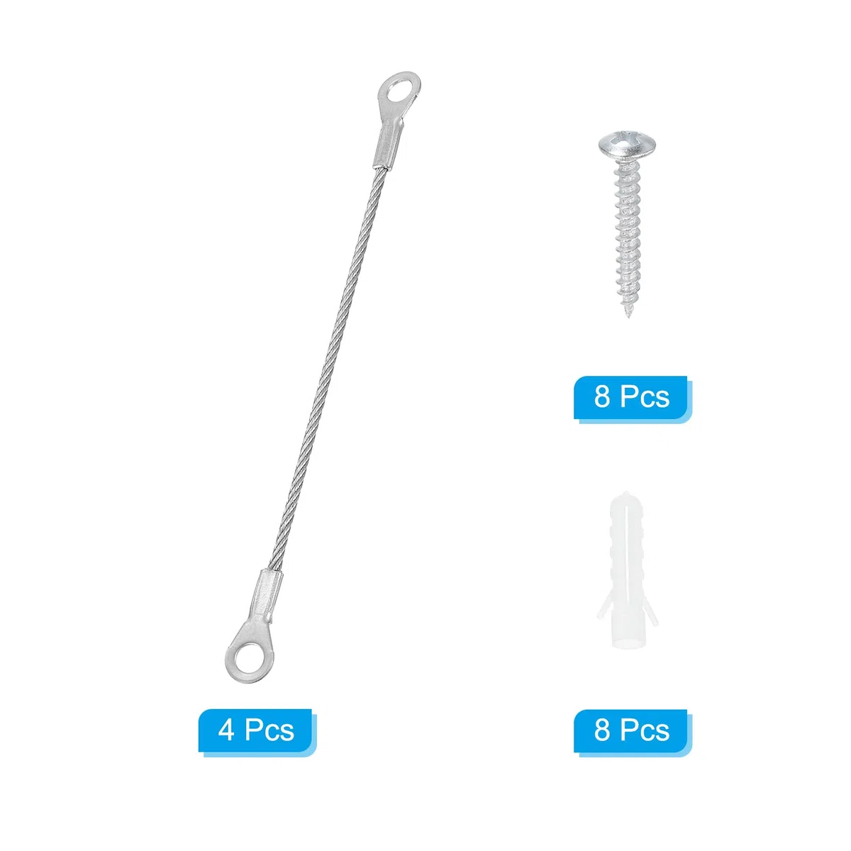 PATIKIL Cavo Lanyard Acciaio Inossidabile Occhielli 0.08" x 4" 2mm x 10cm, 4pz Filo Sicurezza Viti Montaggio per Appendere Luci da Palco