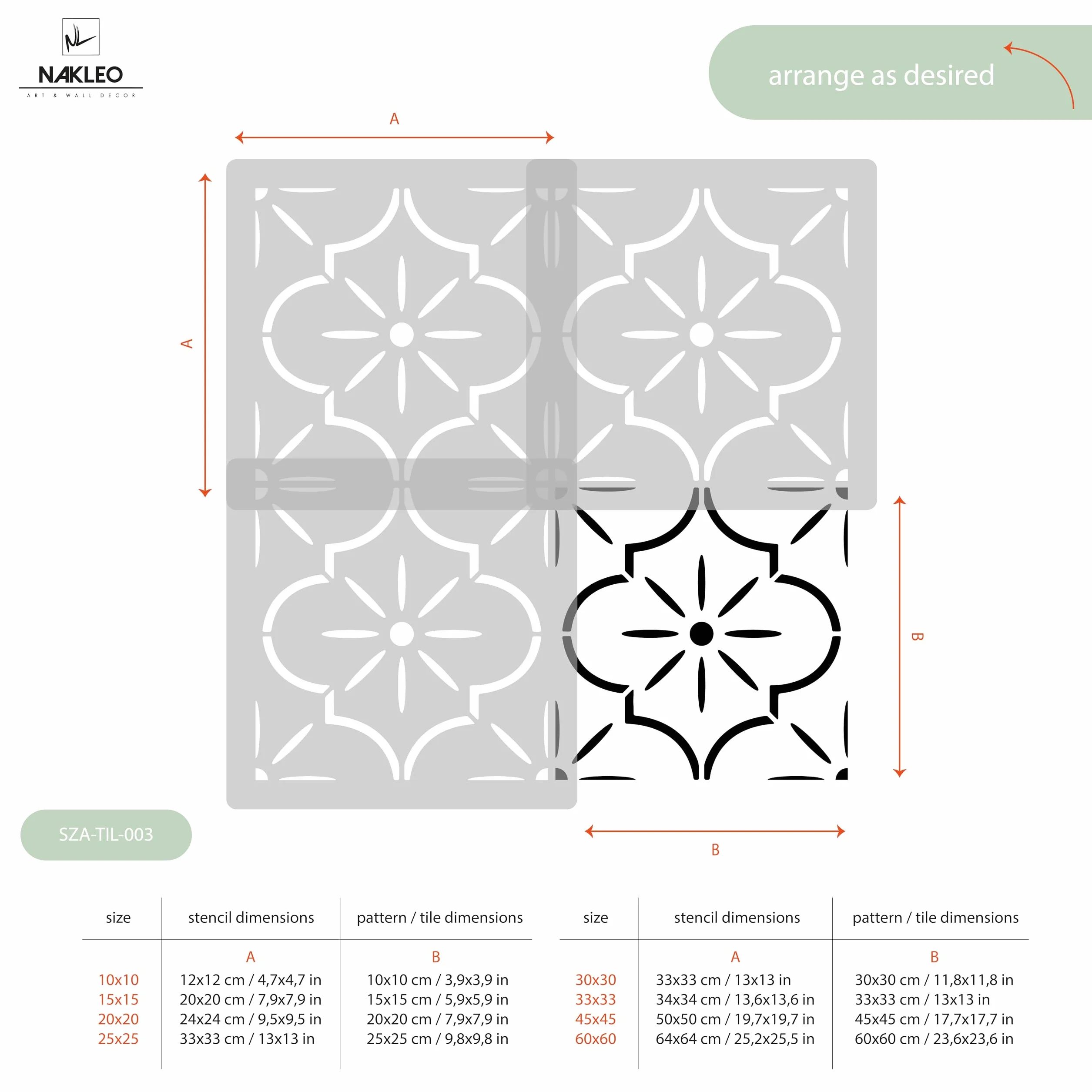 NAKLEO Stencil per Piastrelle per Pittura 15x15cm, Lucca Spagnolo Floreale Marocchino Moresco, Modello Geometrico Plastica e Riutilizzabile, Fai Da Te Decorazioni Casa, Pavimento Pareti Muro Legno