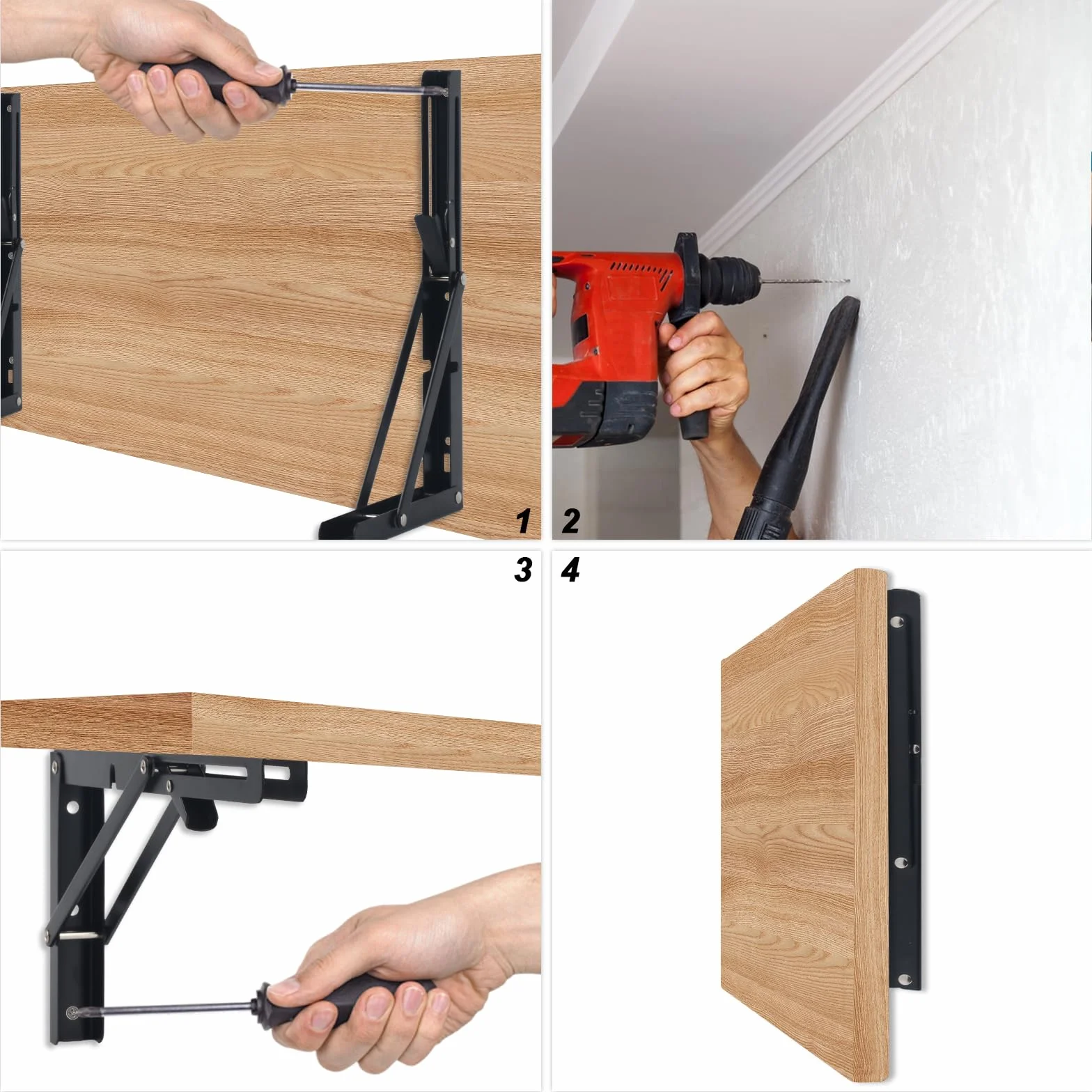 2 x Staffe Pieghevoli, Mensola Pieghevole, Reggimensola, Staffe Per Mensole Pieghevoli Pesant, 300mm Supporti per Mensole, Salvaspazio Supporto Tavolo da Parete Staffe Triangolari per Garage Cucina