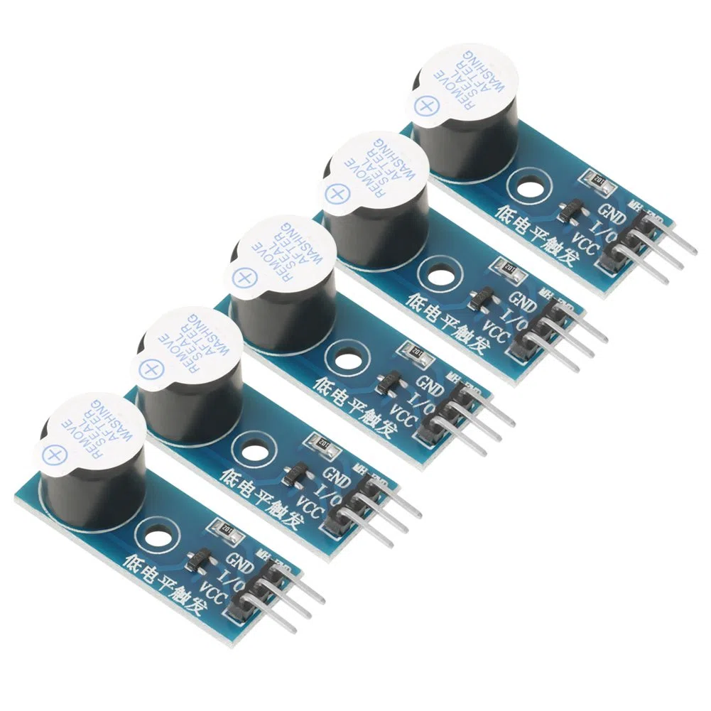 Akozon Modulo buzzer attivo, 5 pezzi, allarme acustico 3.3V to 5V per giocattoli elettronici, dispositivi di allarme e timer, Installazione semplice e alta potenza sonora