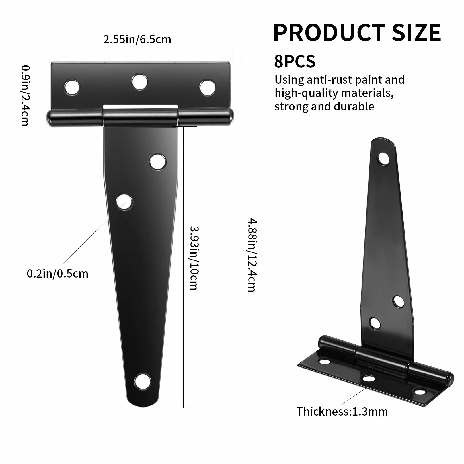8 Pezzi Cerniere a T per Cancello, Cerniere per Porte in Legno a Forma di T in Acciaio Inossidabile Nero, Cerniere per Porte da Cucina, con Viti - 4 Pollici (T)
