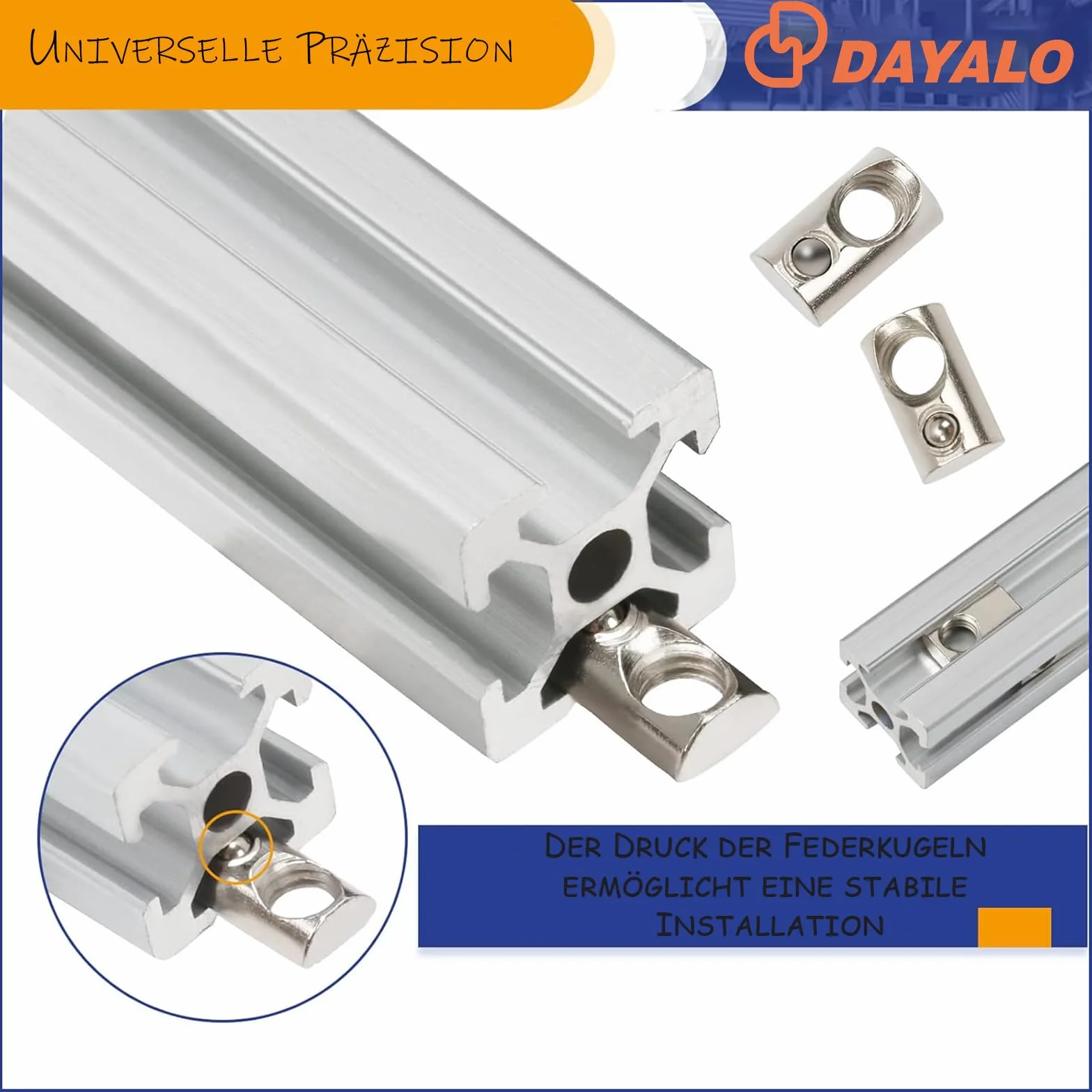 DAYALO 30 pietre scanalate M6 con scanalatura a sfera 8, serie 30 M6, profilo in alluminio 30 x 30, acciaio al carbonio, set di viti per profilo in alluminio, Europanorm