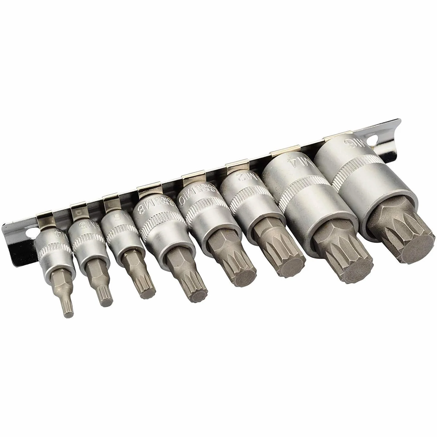 XZN Set di di prese multiple Chiavi a Bussola Scanalate Punta XZN Set di 8 Chiavi a Bussola M4 M5 M6 M8 M10 M12 M14 M16 Set di Chiavi a Bussola 1/2 3/8 e 1/4, in Lega S2 e CRV