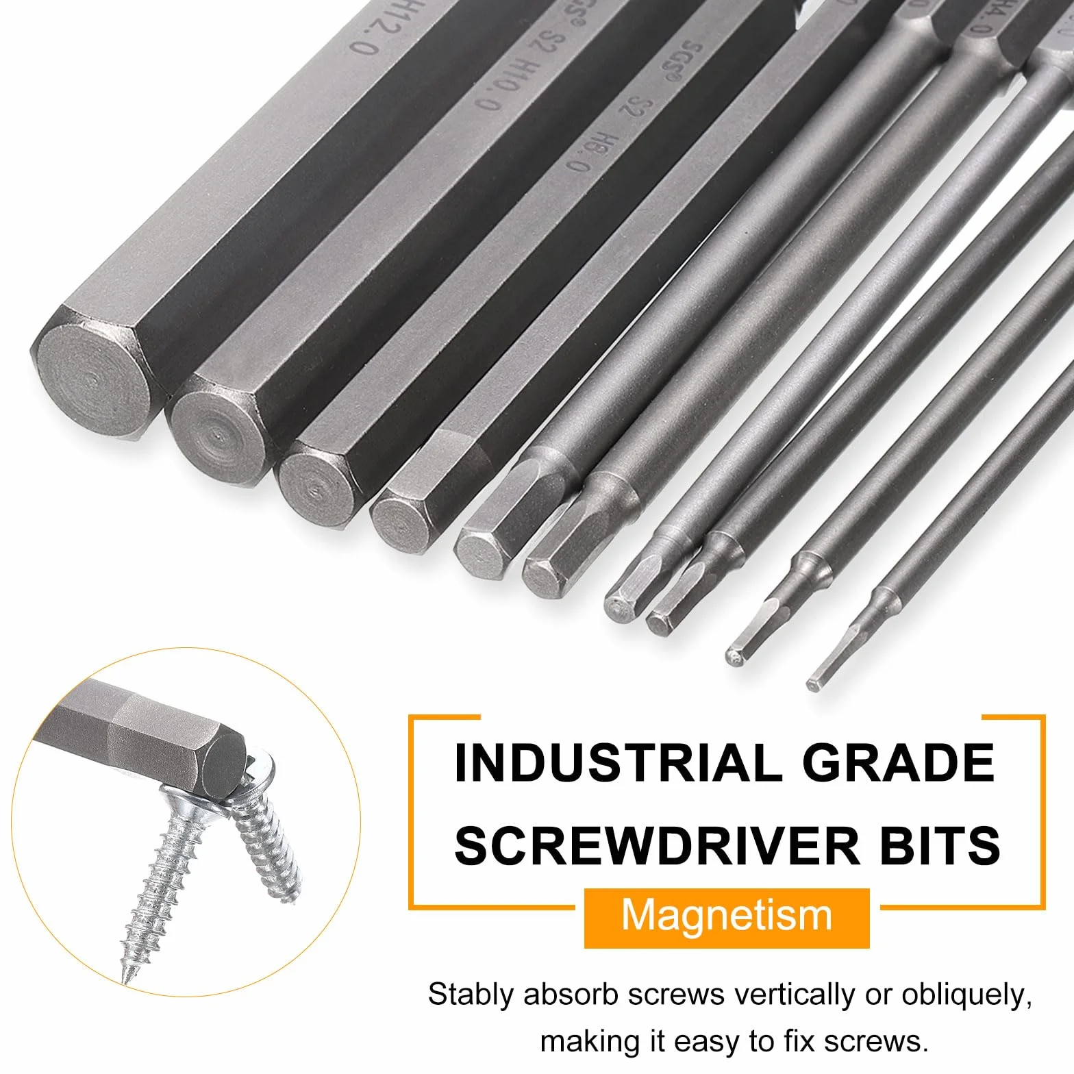 QUARKZMAN H4,0 Chiavi a Brugola per Punte da Trapano 4mm Punte Metriche Piane 1/4" Attacco Esagonale 200mm (8") Punta Cacciavite Esagonali Magnetico Lungo Industriale per Viti